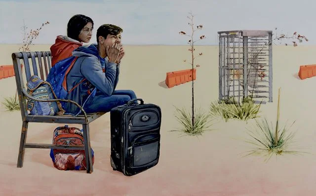 Large new work, &ldquo;Limbo,&rdquo; 5x8&rsquo;. Transfers, acrylic and oil on resin. #contemporaryfigurativeart #migrantchildren #teenagebrain