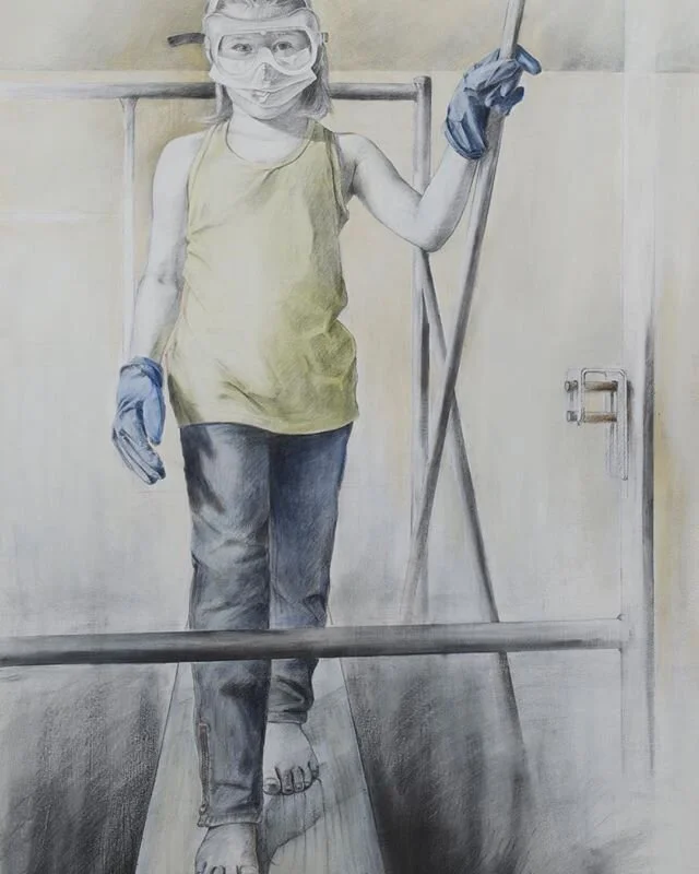 Images of masks and gloves forever etched in our brains. Reminded of a much earlier drawing. #stayhome