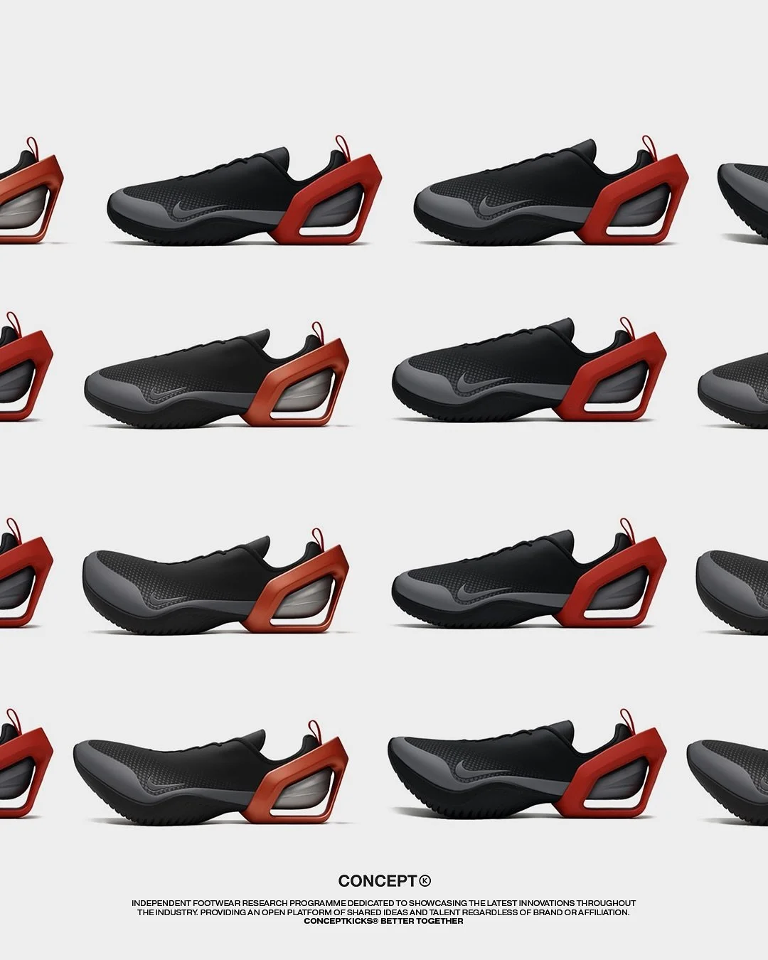 Nike Concept :: TSURI by @kutsuengine

Negative space as structure. A cantilevered counterform that suspends rather than supports. TSURI questions the relationship between volume and void.

@kutsuengine 
#conceptkicks