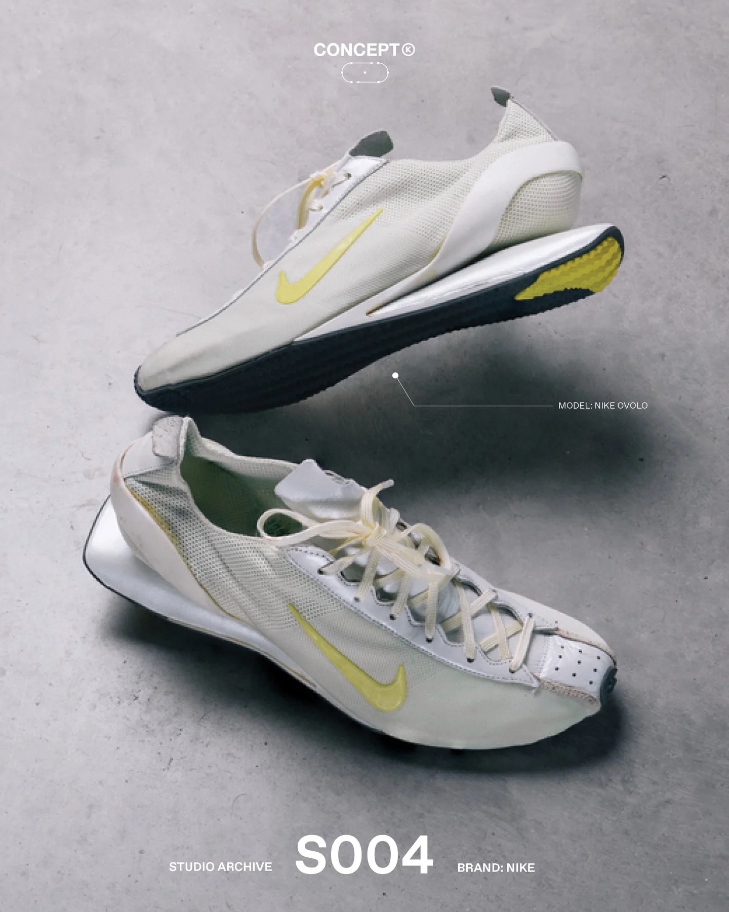 (S)tudio &rarr; Nike Ovolo

A walking shoe built around suspended structure.

The Nike Ovolo introduced an external frame that wraps the heel in a continuous curve, suspending the foot while maintaining freedom of movement. Released in the mid-2000s,