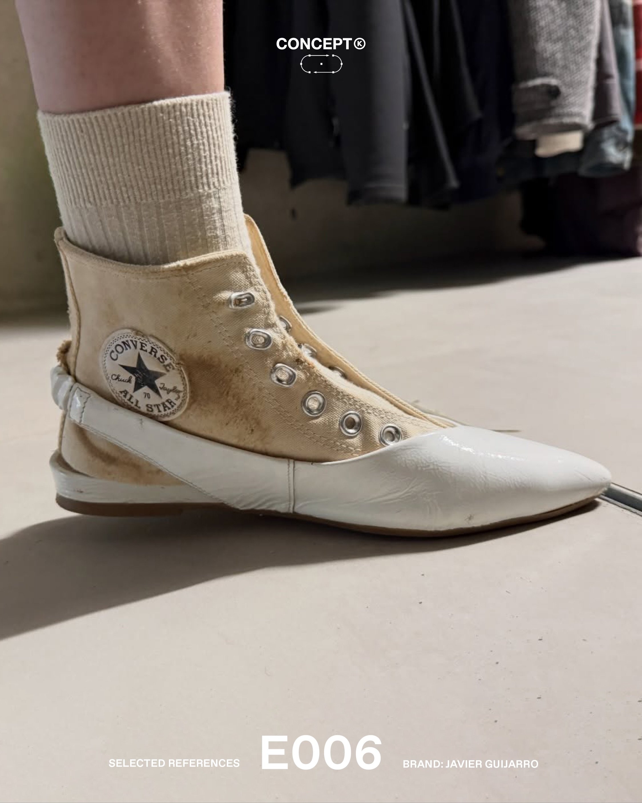 (E)xperiment&rarr; Javier Guijarro &amp; Converse

Spanish designer Javier Guijarro previews his FW26 footwear project with Converse.

The collection reworks Converse&rsquo;s familiar silhouette through Guijarro&rsquo;s own lens, merging the Chuck Ta