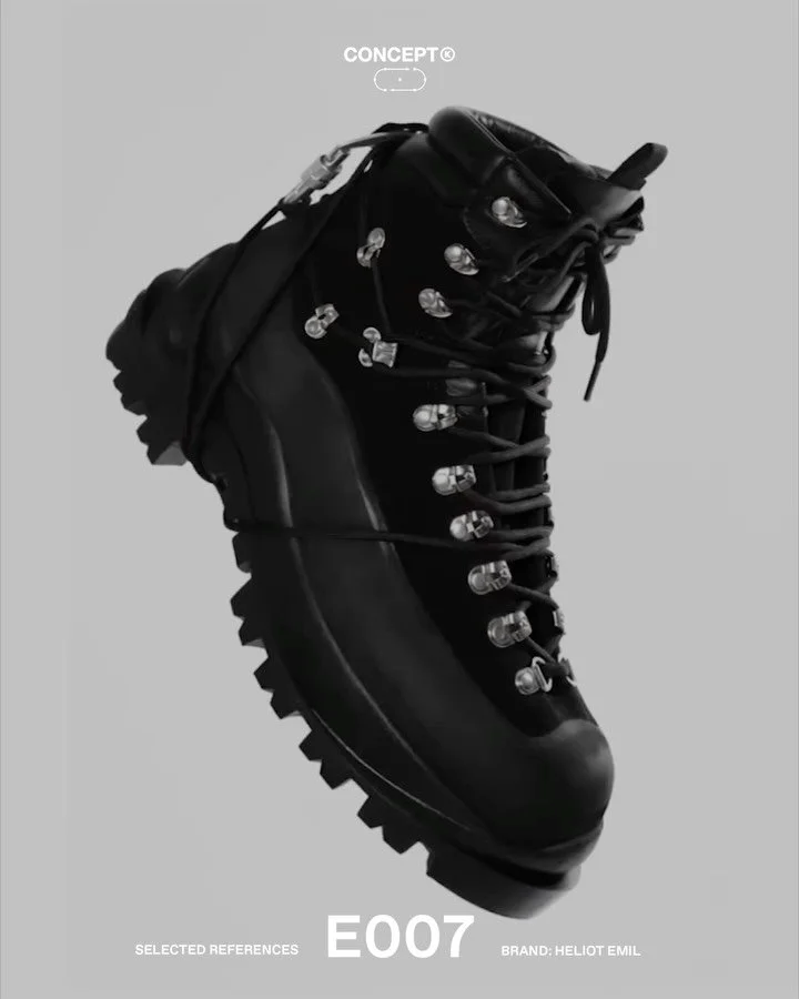 (E)xperiment &rarr; HELIOT EMIL 

What happens when product language becomes audio?

Using the shape, structure, and surrounding visual language of its Hiking Boot silhouette as source material, HELIOT EMIL reinterprets the project through sound, tra