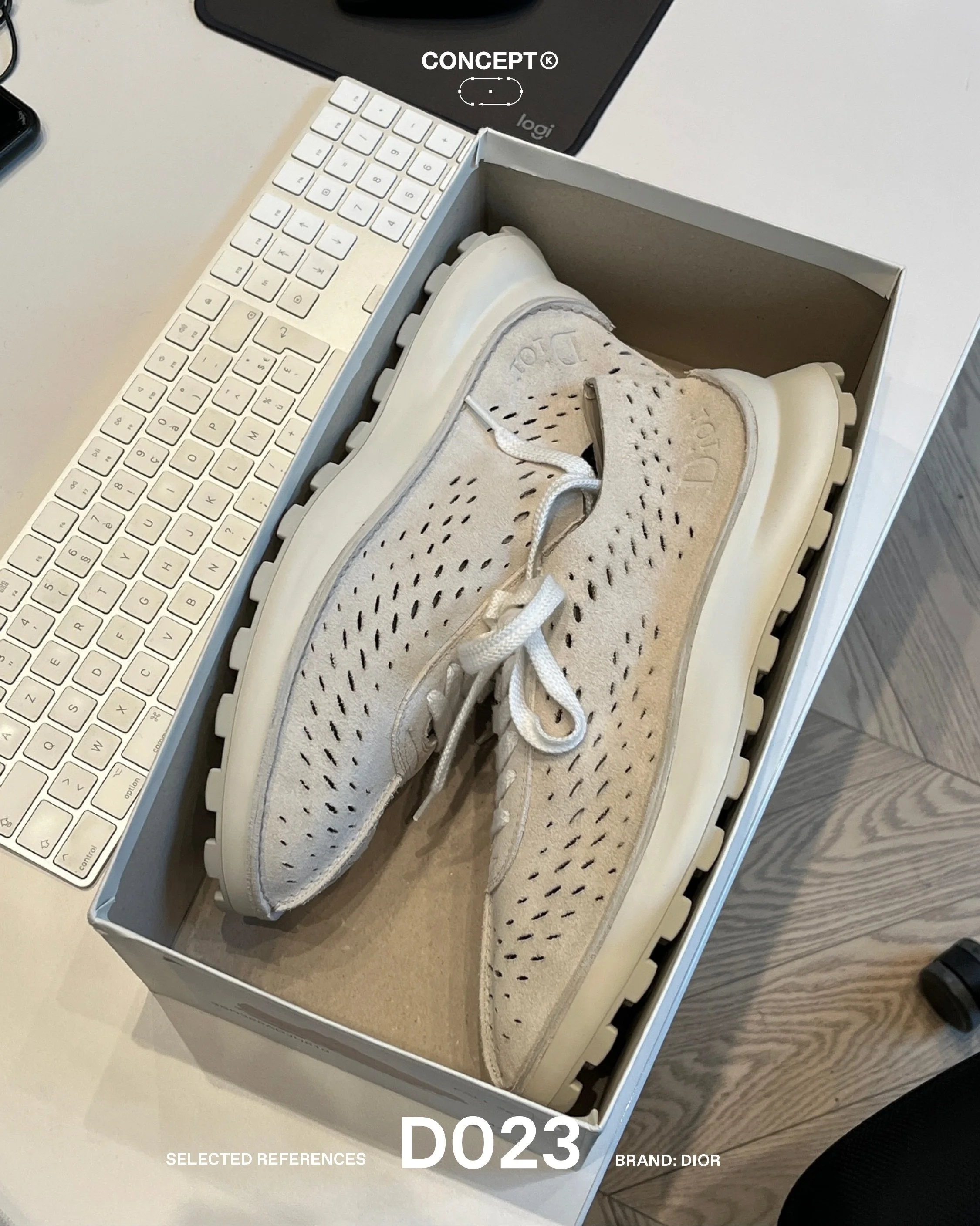 (D)evelopment &rarr; Dior Squash

Jonathan Anderson&rsquo;s Dior Squash returns with a perforated suede calfskin upper, introducing a lighter and more breathable expression of the silhouette while retaining its distinctive proportions.

One of the mo