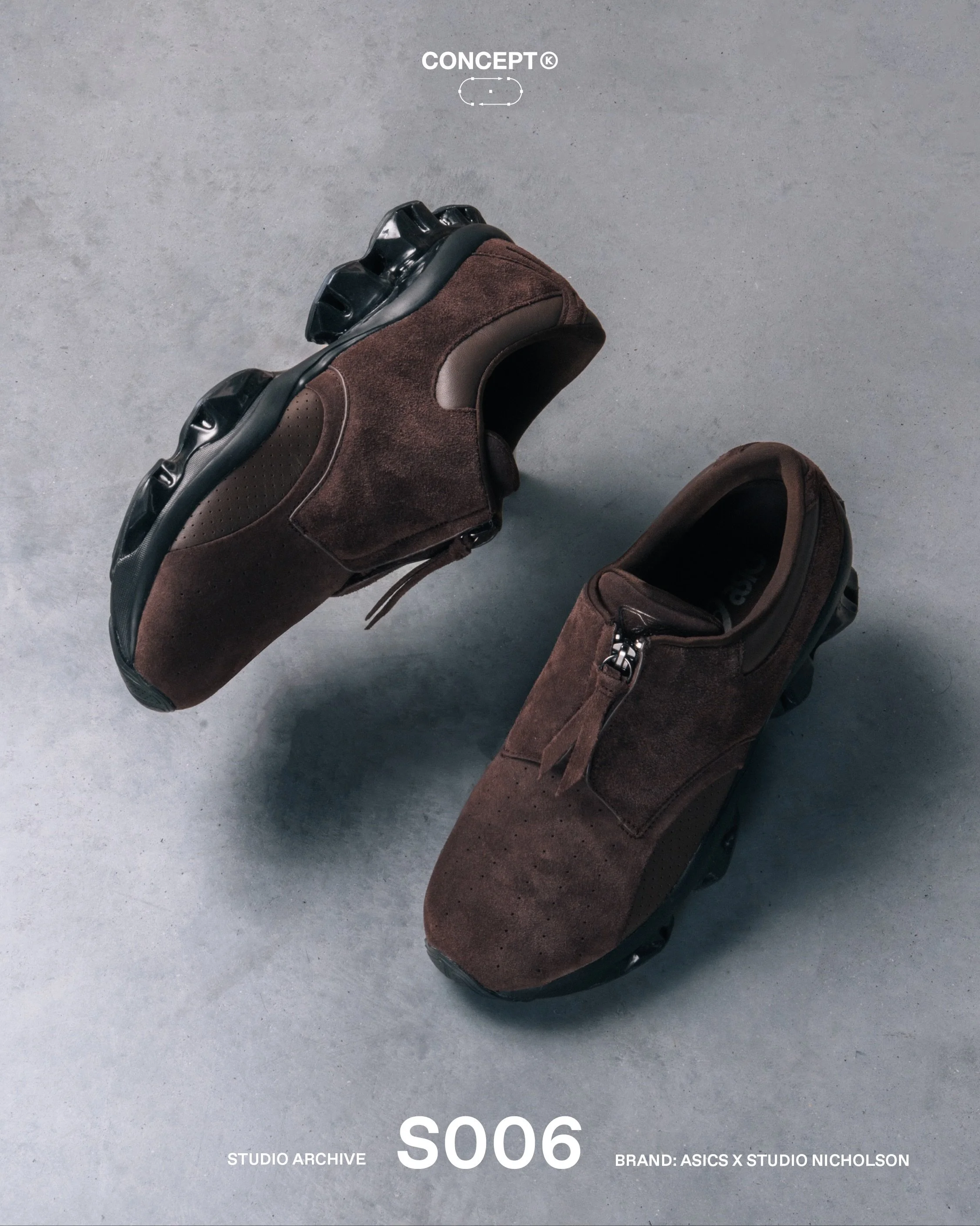 (S)tudio &rarr; Studio Nicholson x ASICS

For this project, CONCEPT(K) provided consultation across colour, material and finishing direction for the GEL-KINETIC&trade; SP, helping shape an upper execution rendered in premium nubuck while retaining th