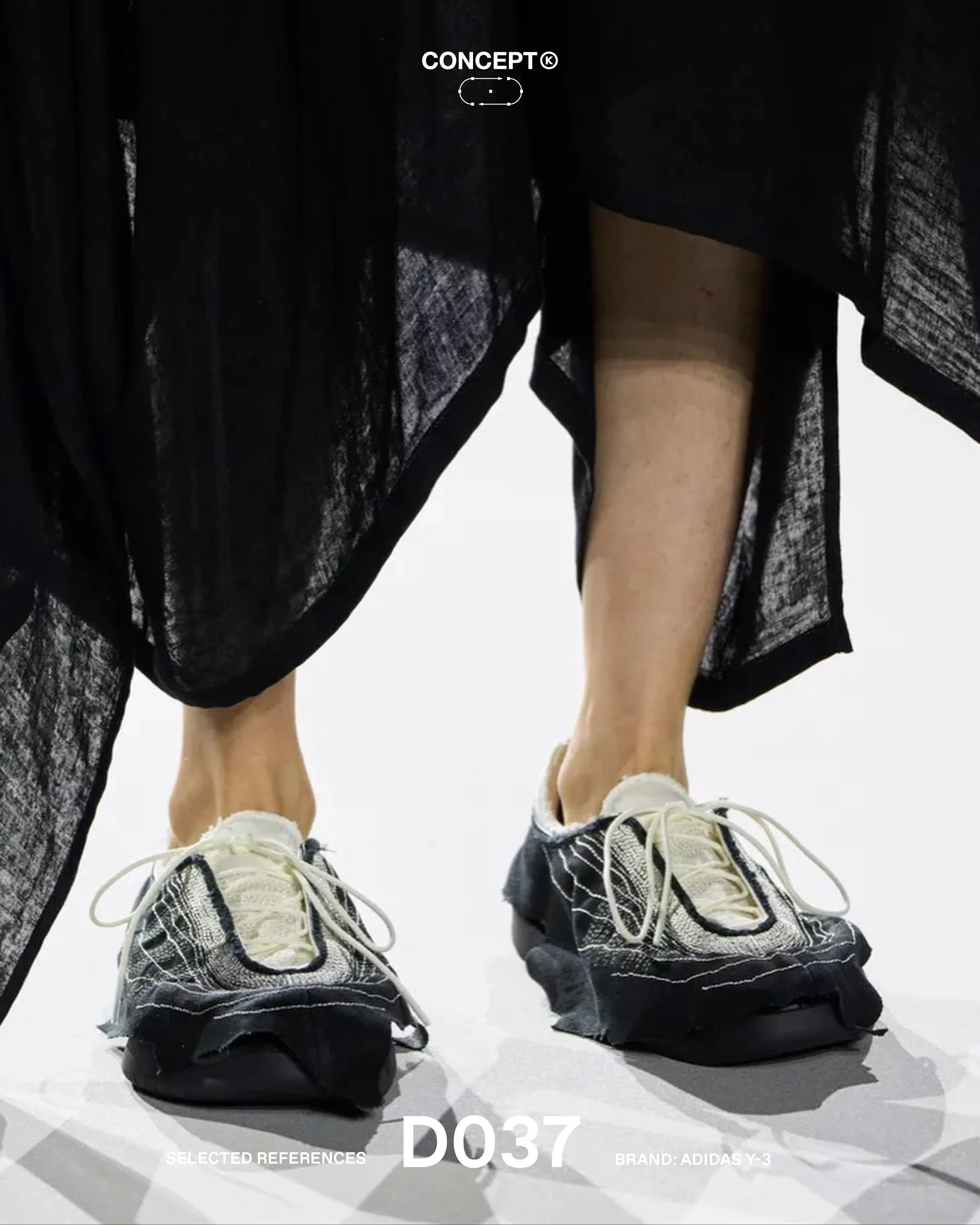 (D)evelopment &rarr; adidas Y-3

Rather than redesigning the Regu from the ground up, this project explores how a new upper treatment can transform an existing silhouette. Irregular gradient embroidery became the foundation for a wider material study