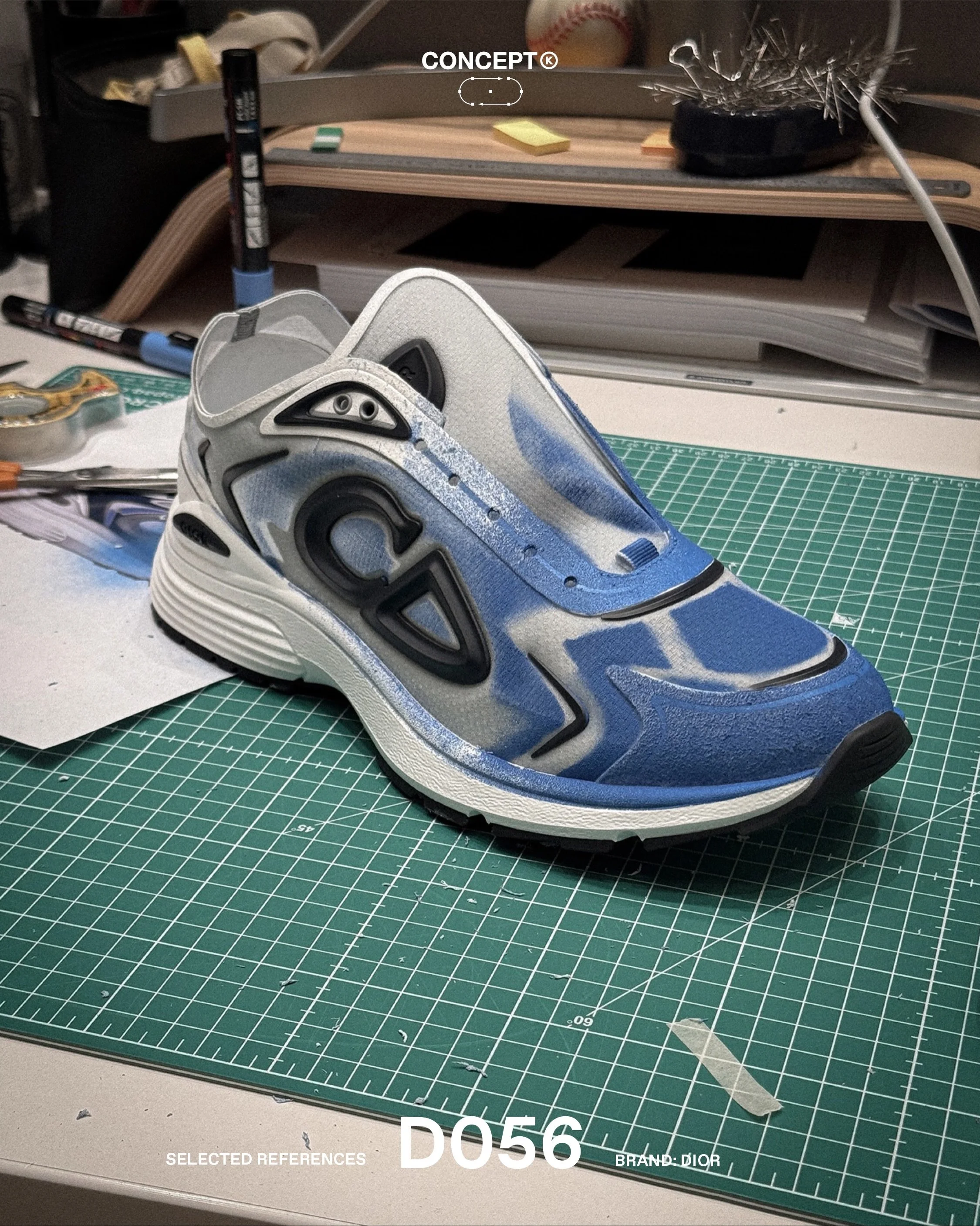 (D)evelopment &rarr; Dior 

The gradient colourways of the @dior B30 Countdown Tech Sneaker were developed through hands-on experimentation. Parts of the shoe were taped off before the gradient was manually applied with spray paint, allowing the colo