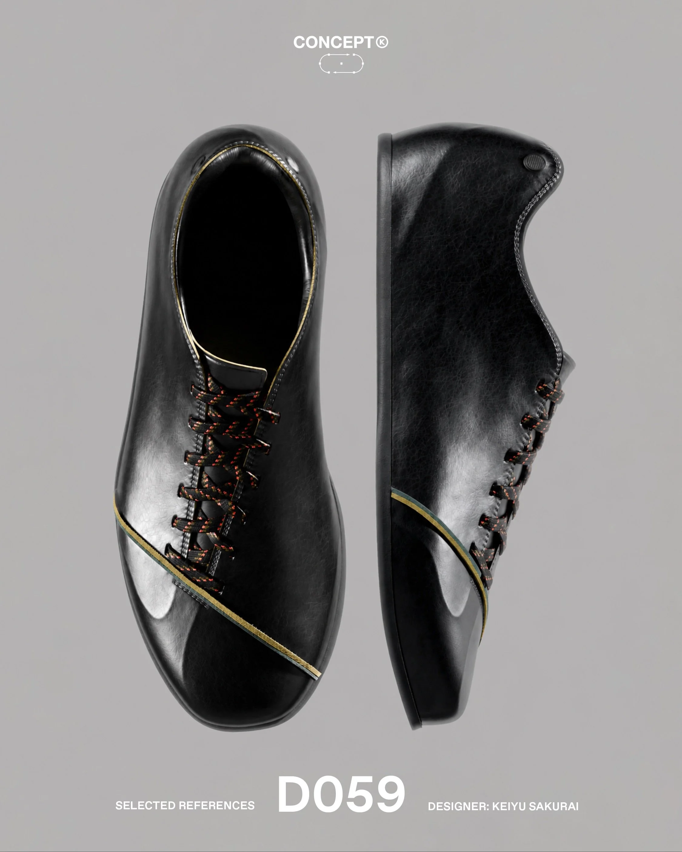 (D)evelopment &rarr; Keiyu Sakurai

Designer Keiyu Sakurai explores a footwear concept through painted and over-dyed leather, high-frequency embossing and suede seam detailing. The distinctive butt seam spans across the toe box, cutting through the o