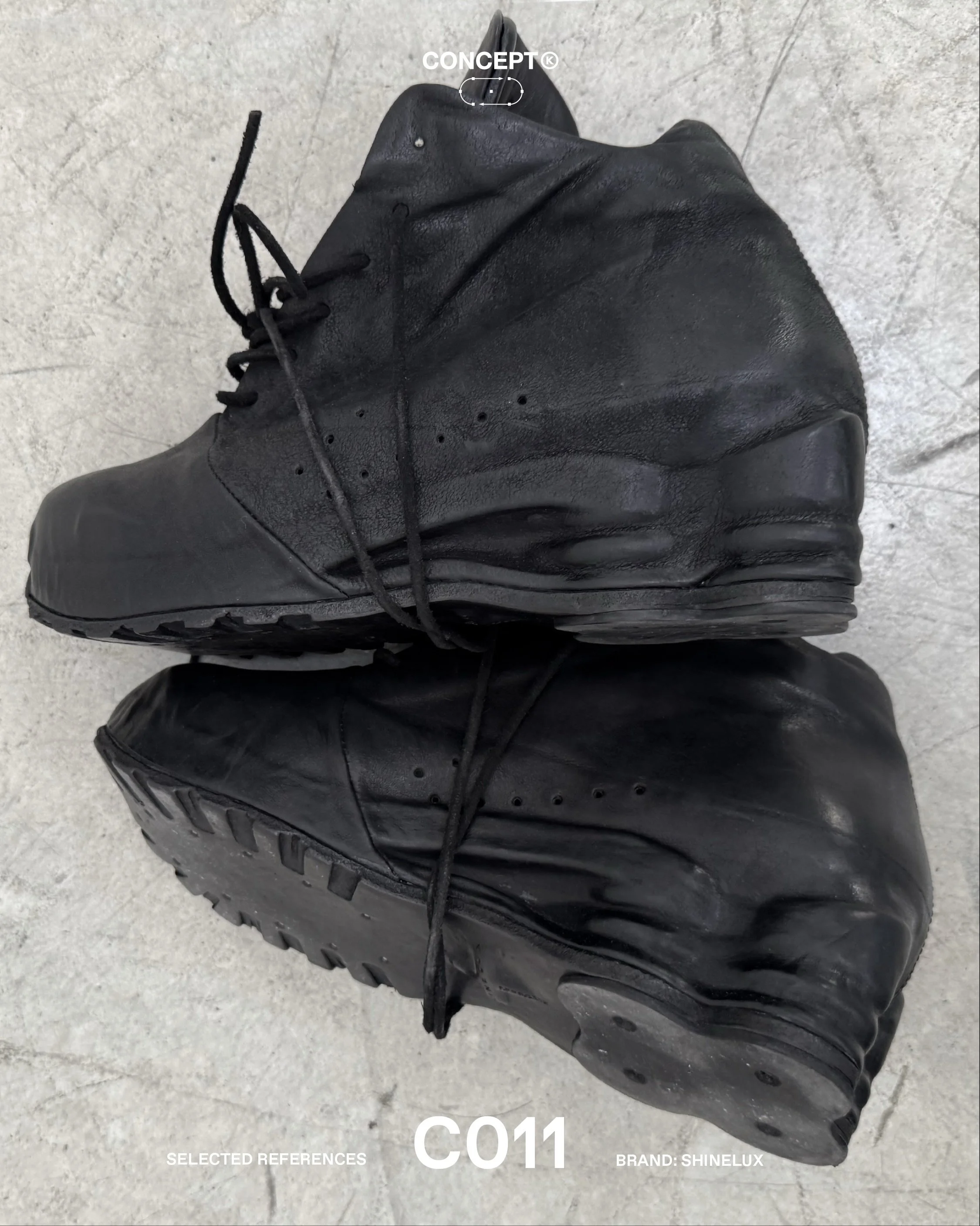 (C)raft &rarr; @shineluxstudios 

Made in Italy, Shinelux&rsquo;s Targa explores moulded leather construction across low-top and high-top silhouettes. The leather moulds around the midsole, giving shape to Nike Shox-inspired tooling, while the upper 