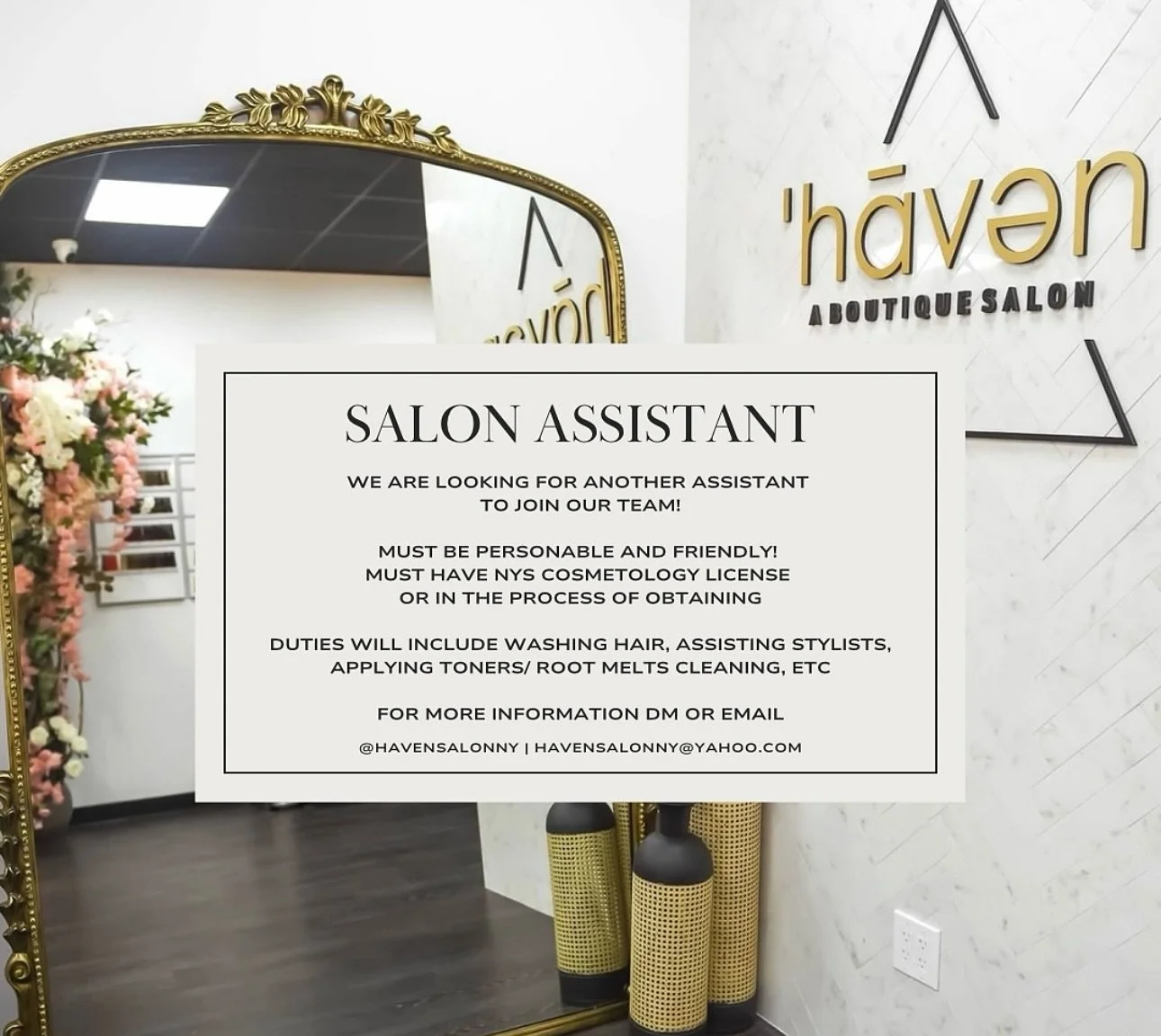 📣if you&rsquo;re looking for a sign, this is it! 📣We are looking for another assistant to join our team🖤 prior experience a plus, but willing to train the right candidate. NYS cosmetology license (or in the process of obtaining) mandatory. Questio