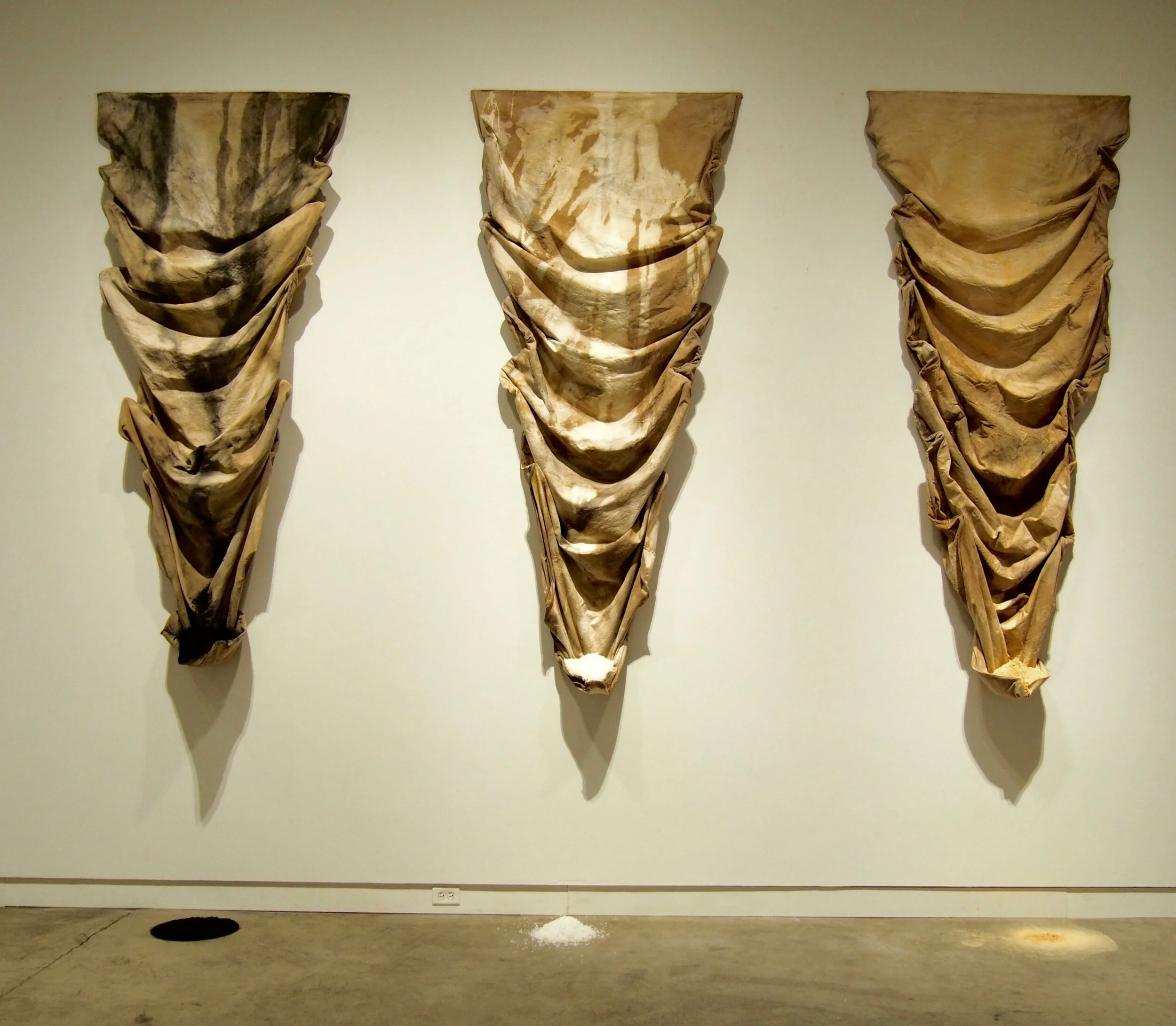 Untitled. 2016. Canvas, gold dust, salt, charcoal, wire. 16’x17’Untitled. Canvas, gold dust, salt, charcoal, wire. 16’x17’