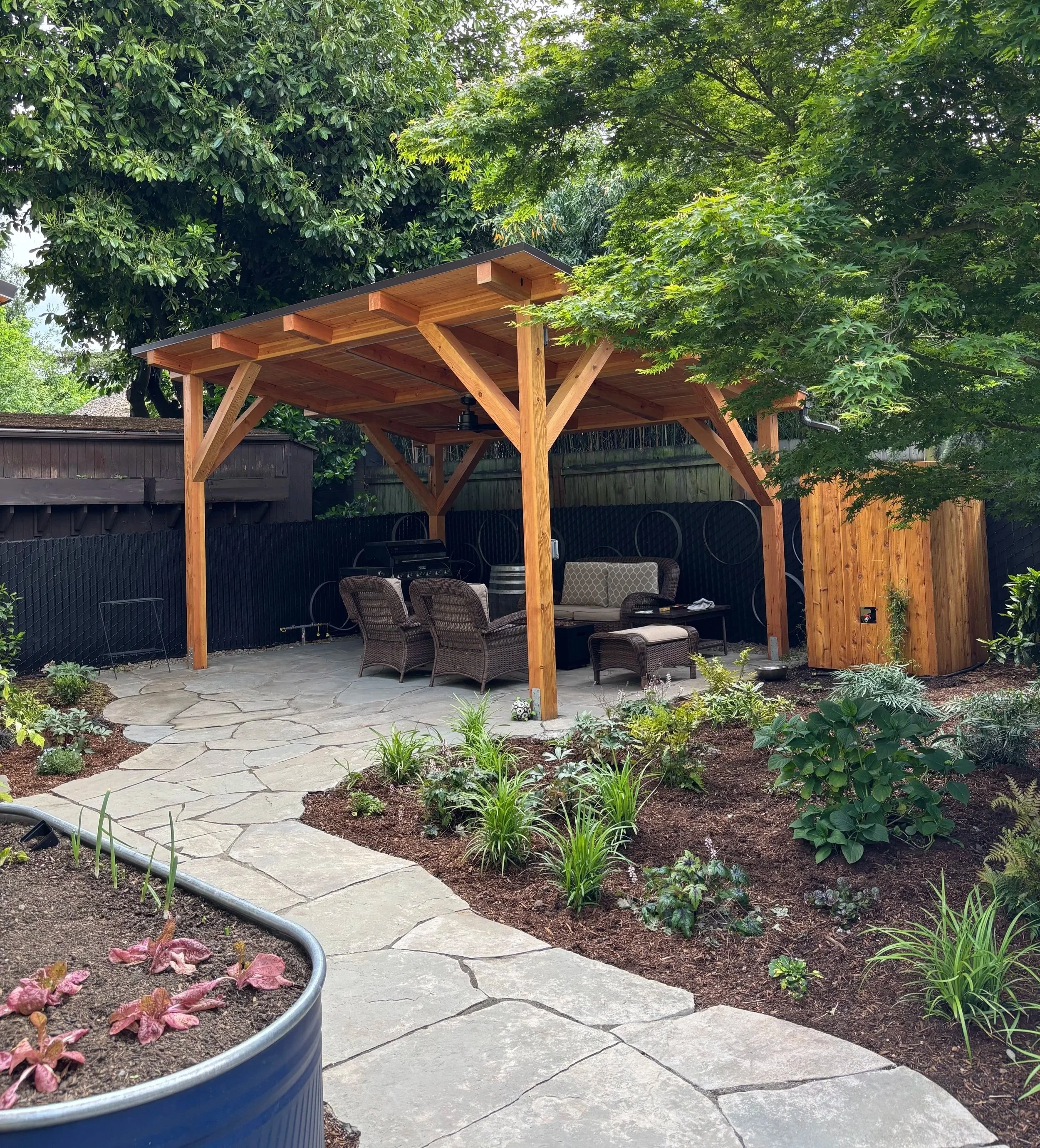 Flagstone Patio with Covered Structure