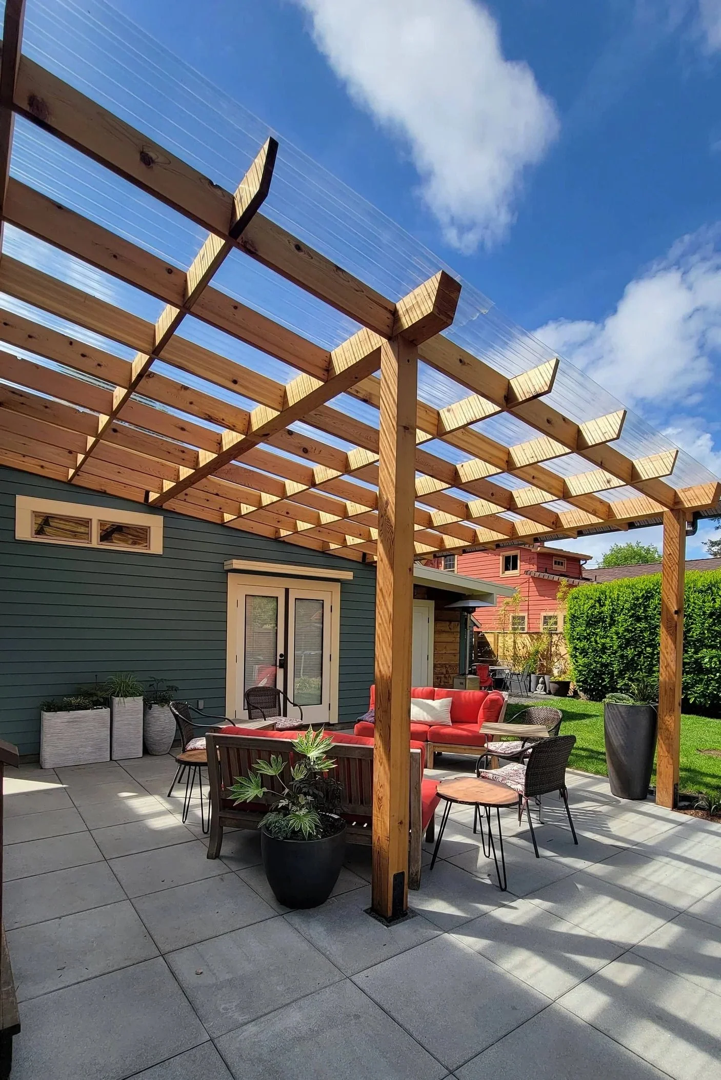 attached clear roof pergola