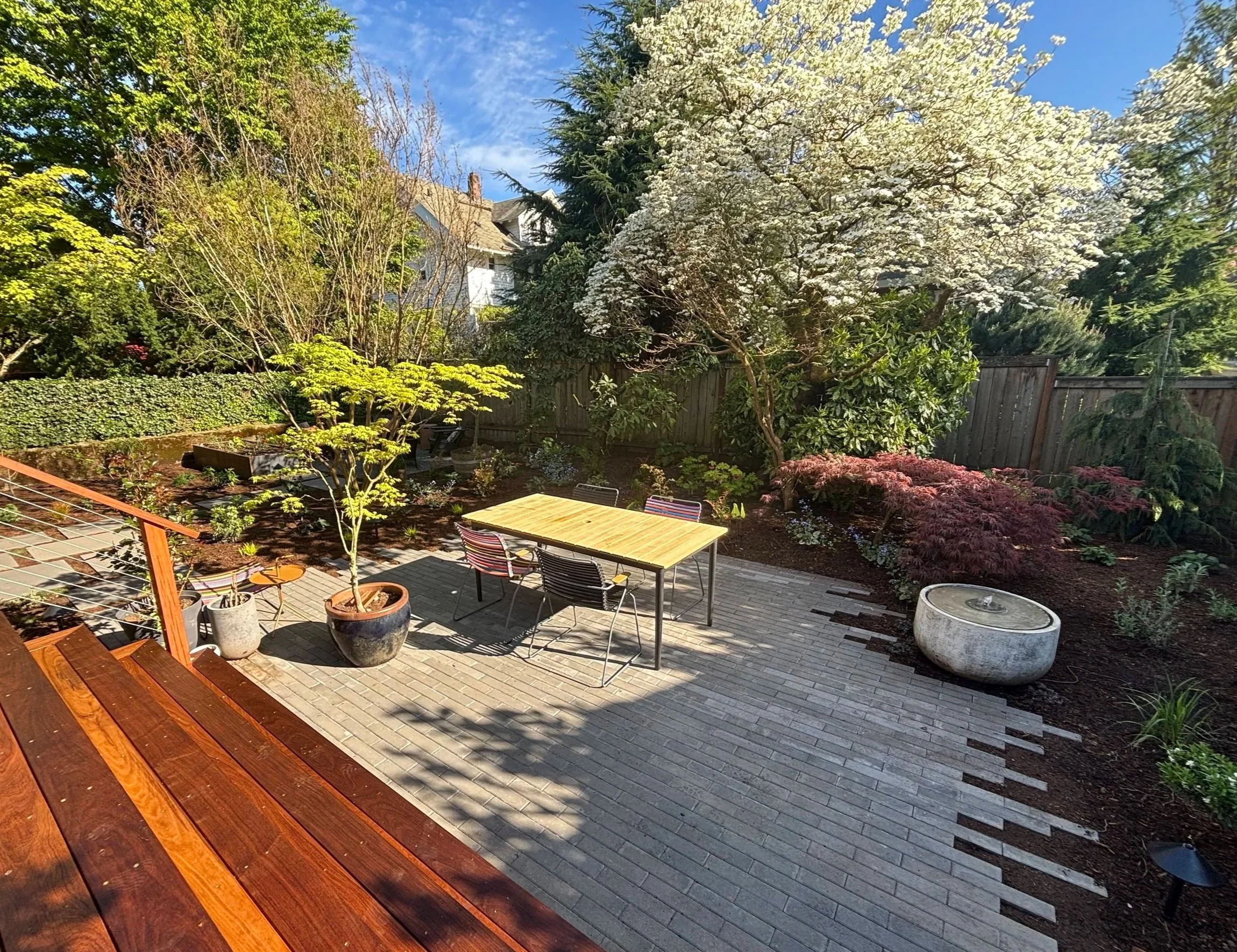 modern back yard patio and ipe deck 