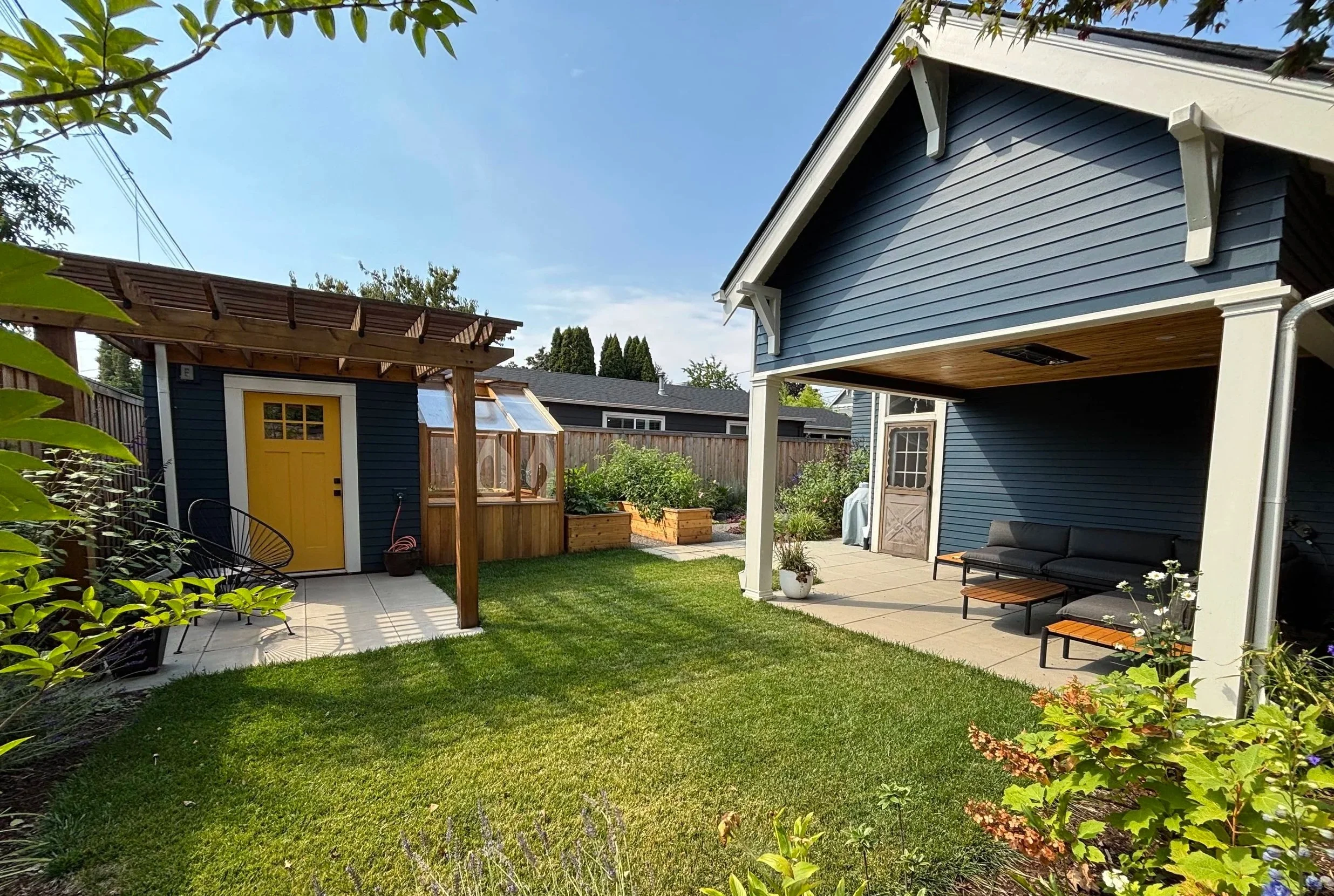 back yard transformation two covered structures multi-use