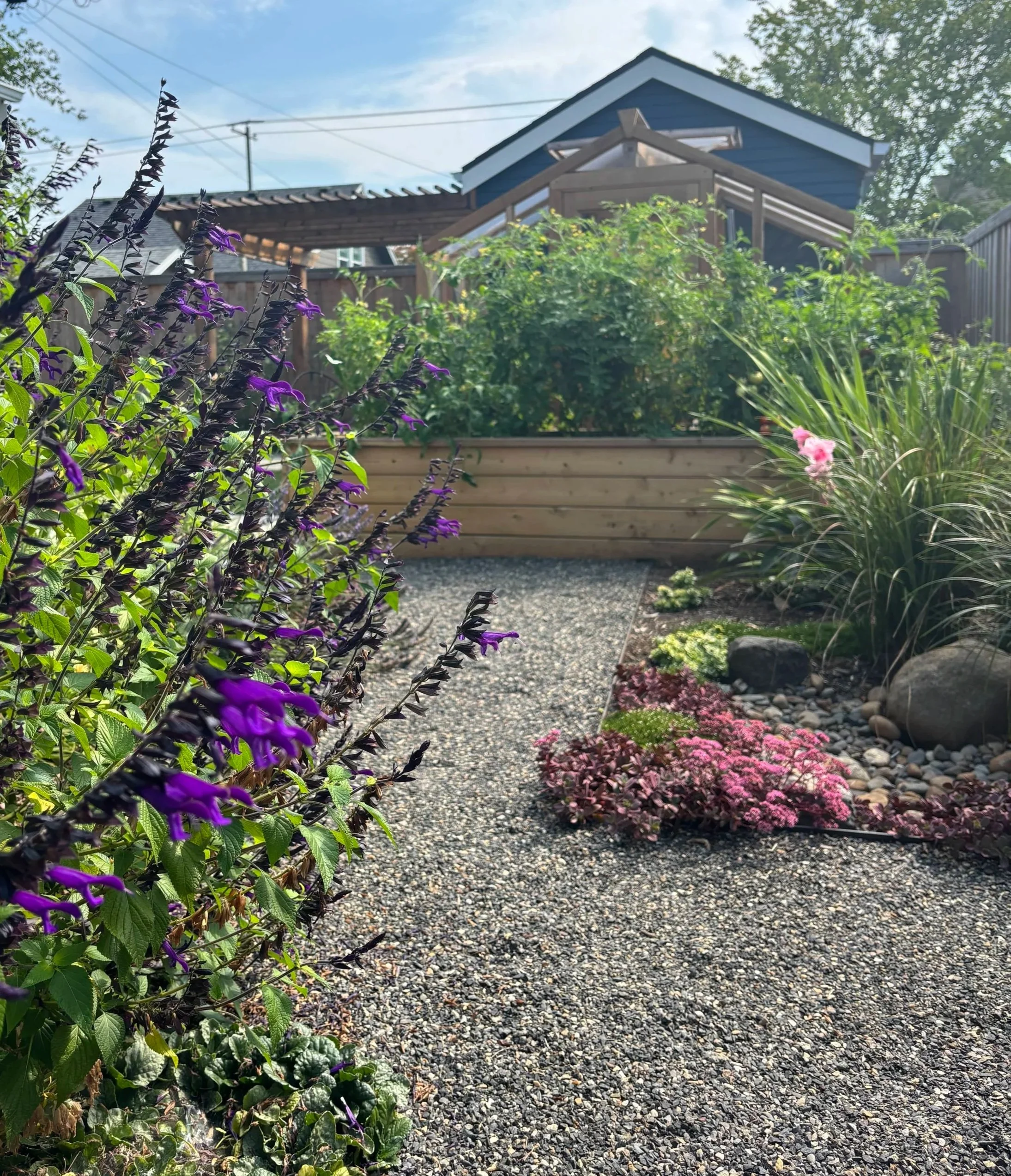 side gravel pathway edged in steel