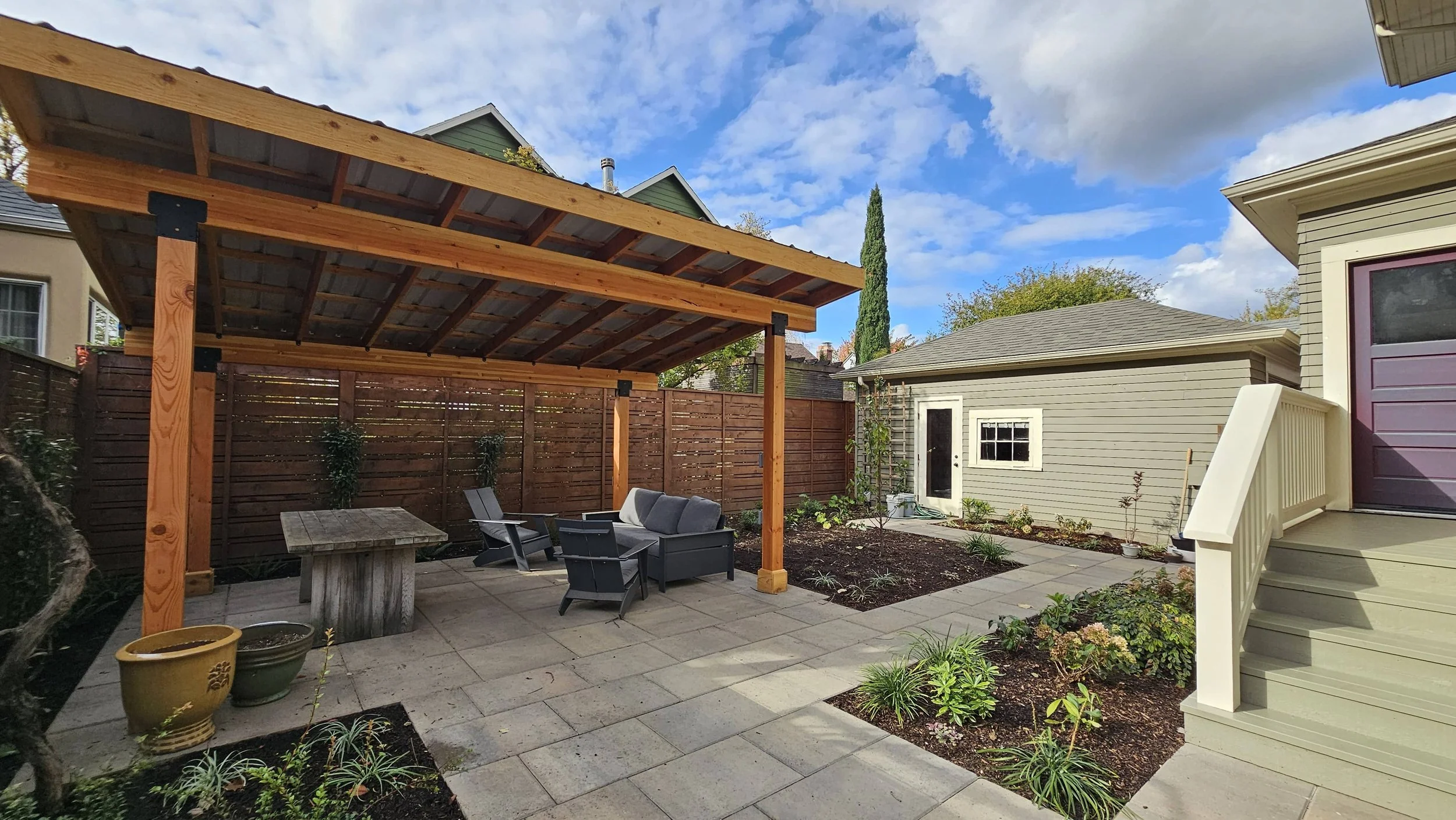 free standing pergola metal roofing bak yard
