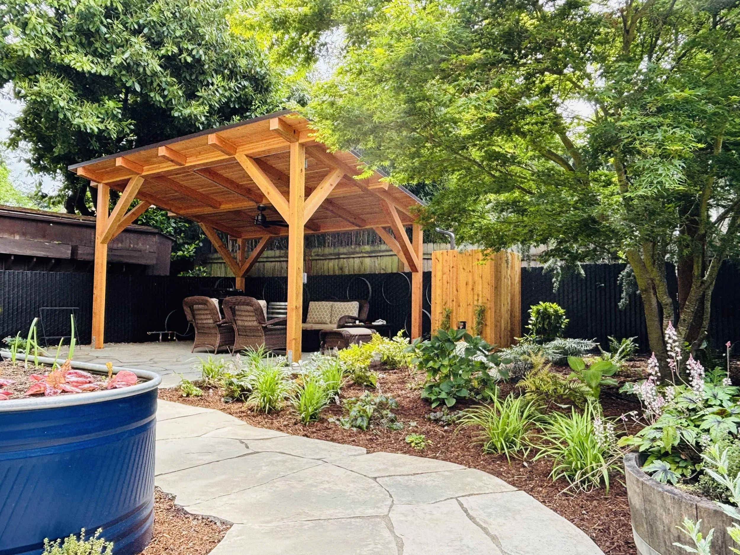 free standing pergola roof deck fan