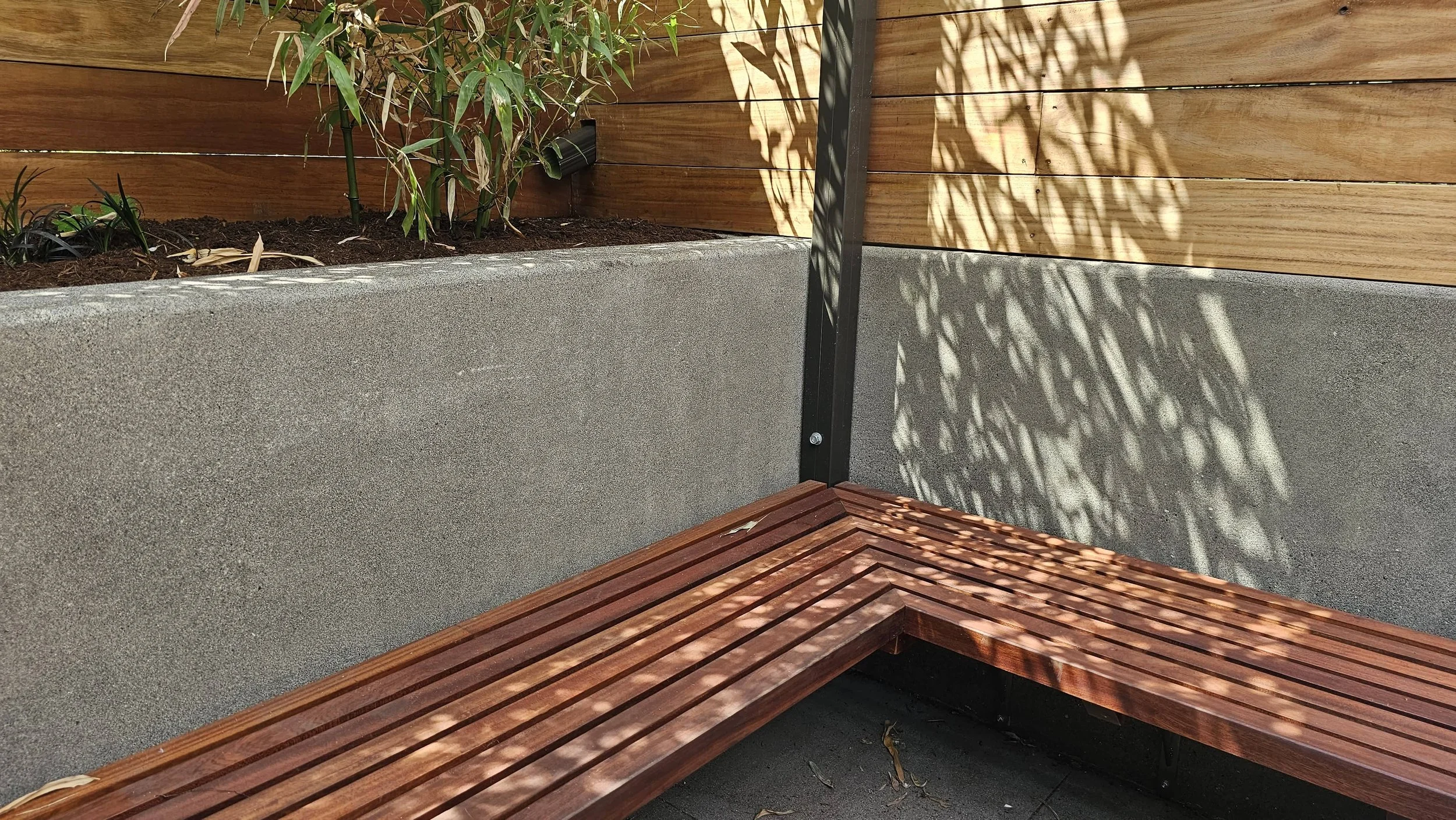 built in 2x2 cedar bench L shaped