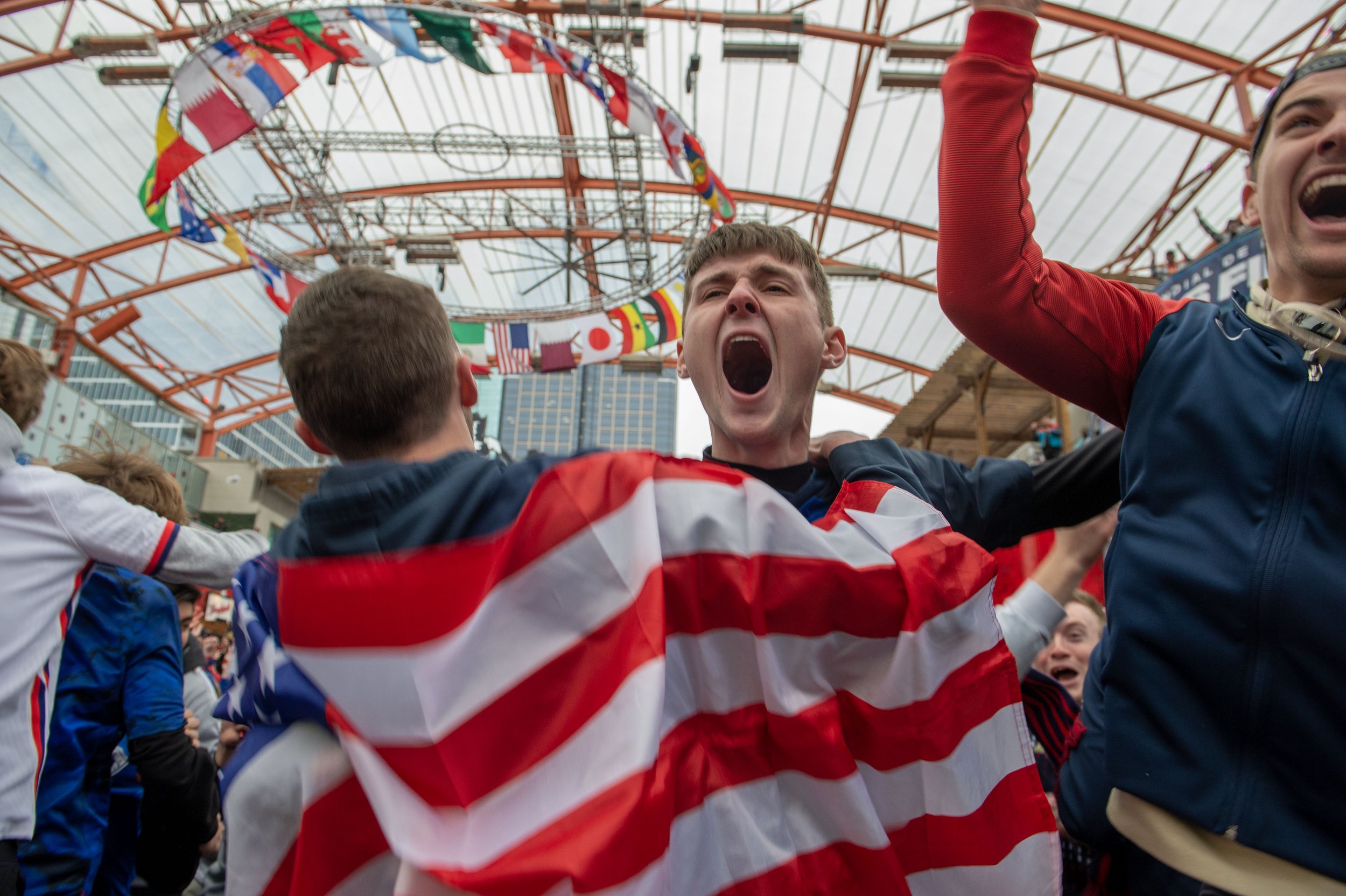  Peyton Olson, center, reacts to a goal scored by the U.S. Men’s National Team against Iran during a World Cup watch party at Power &amp; Light District on Tuesday, Nov. 29, 2022, in Kansas City. 