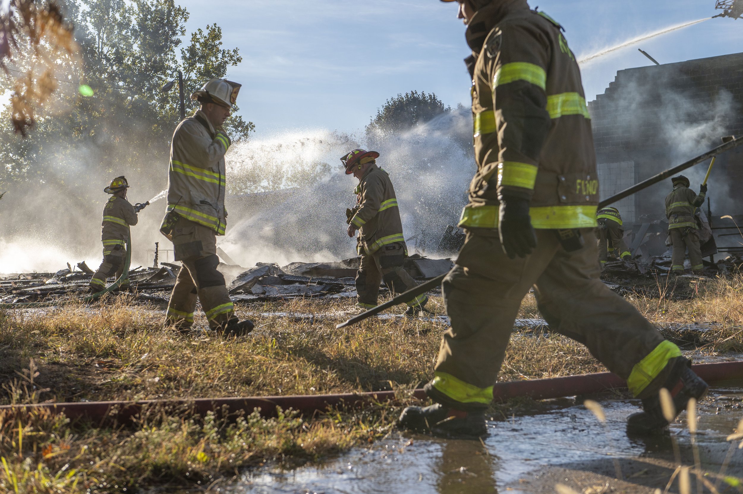  Firefighters battle a fire at an abandoned apartment complex on Thursday at 2409 Mill St., in Kansas City, Kan. Firefighters battled a blaze at the same apartment complex on Wednesday, Oct 12. 