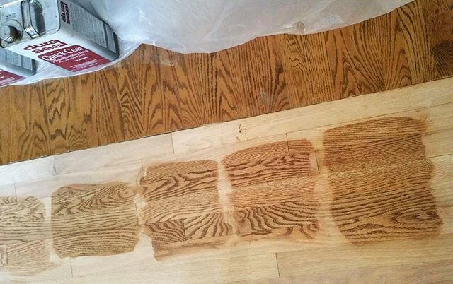 We&rsquo;re known for getting the perfect floor stain match! With three generations of hardwood flooring experience, we can color match to your existing floors flawlessly. 
Thanks to @durasealwoodfinishes we matched the new floors to the existing flo