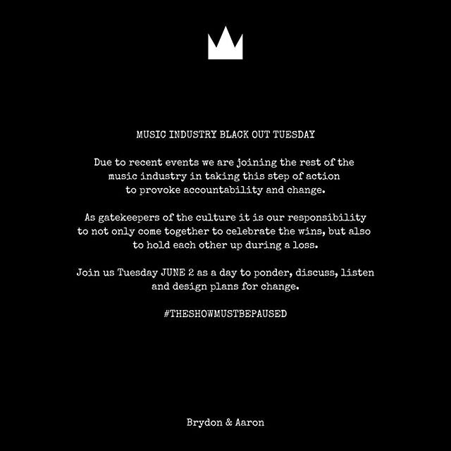 We&rsquo;ve received this invitation. We&rsquo;re responding. And now we&rsquo;re inviting all of our music industry friends to join as well. What are we going to do? How are we going to change? How can we use our platform to make a difference?