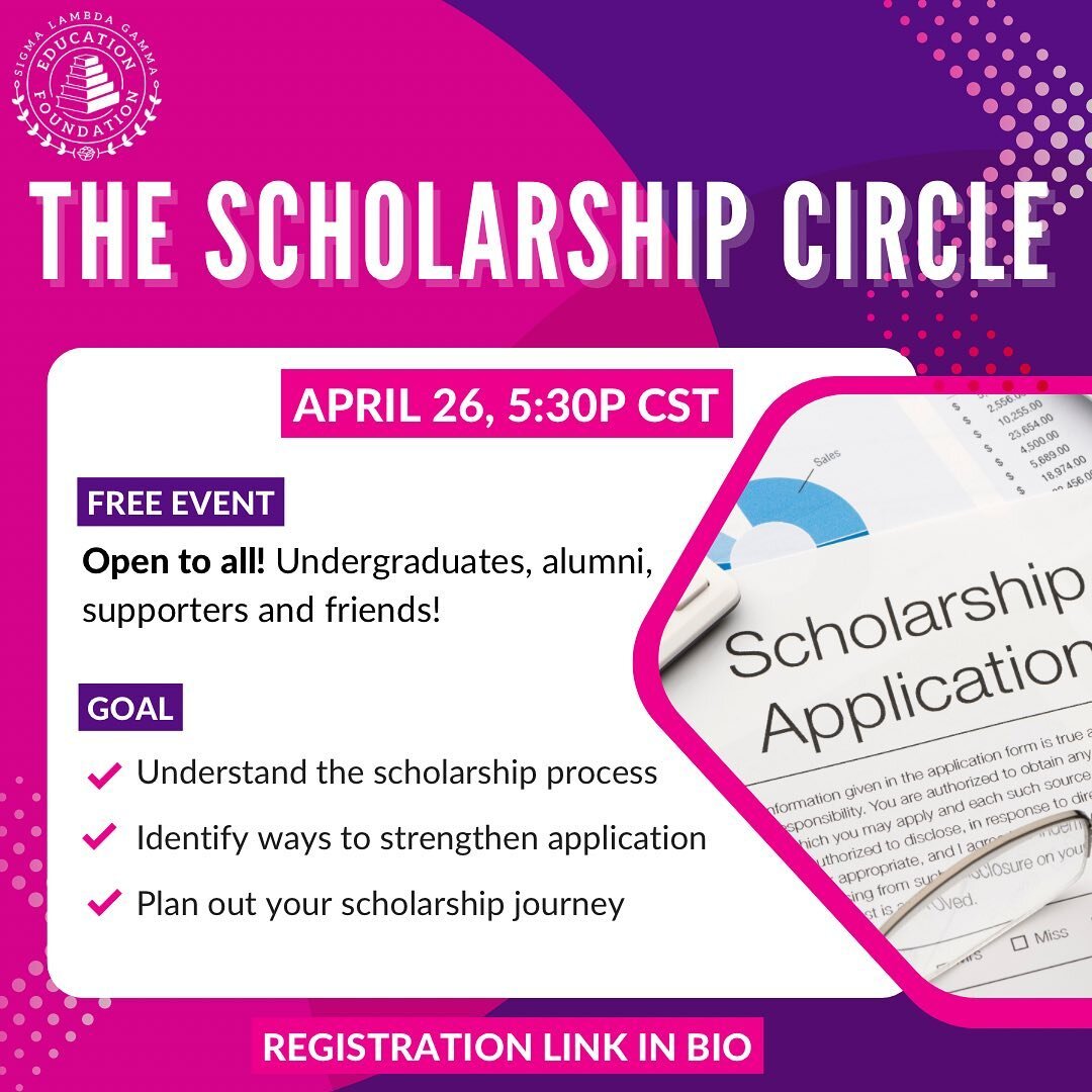 We are very excited to offer our first program of the year with The Scholarship Circle! 

This event is open to all who may be on the scholarship hunt, whether that is for undergraduate or graduate studies. Open to SLG members and non-members, friend