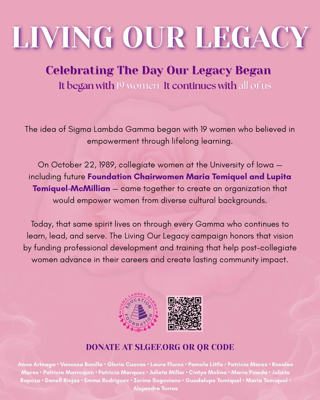 On October 22nd in 1989, 19 visionaries came together to build a sisterhood rooted in empowerment, education, and cultural pride. Today, we continue Living Our Legacy by investing in women who lead, serve, and uplift their communities. Honoring the o