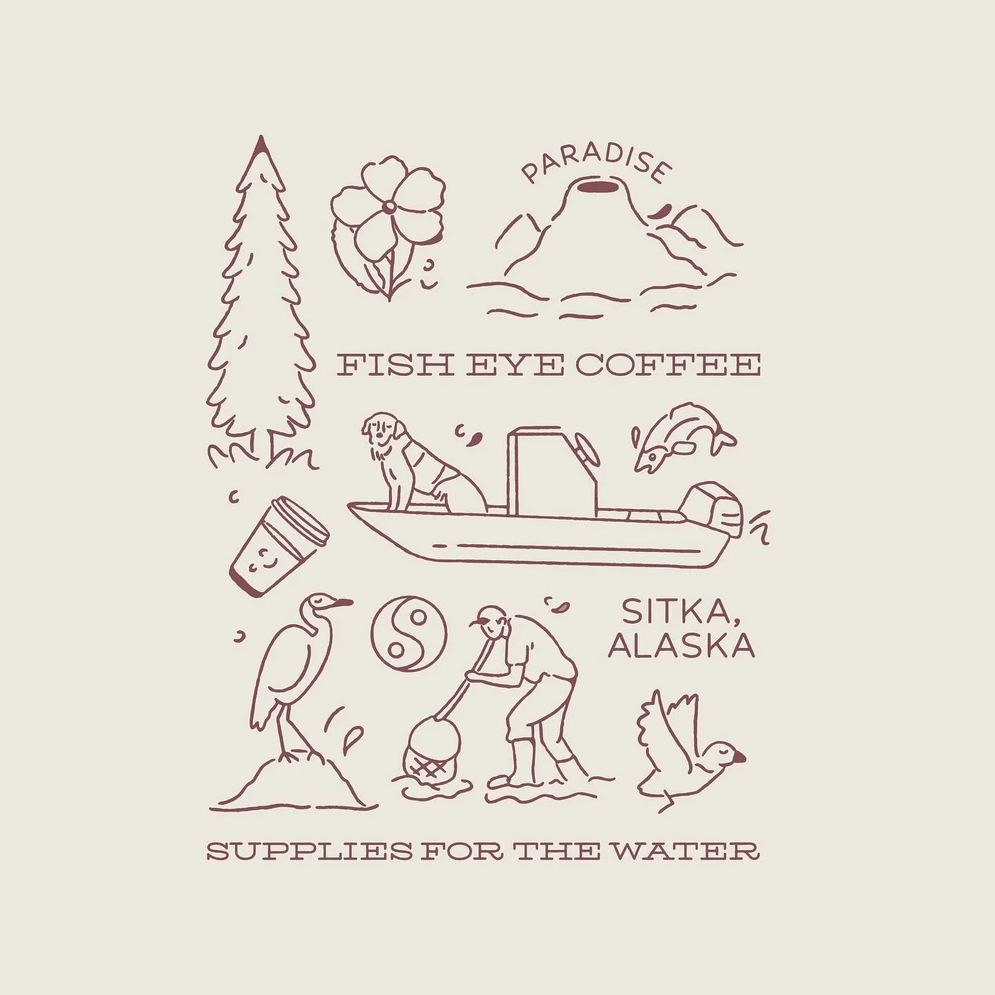 New work for Fish Eye Coffee, a take away spot in Sitka Alaska. We worked together on their merch line, cup sleeves and sticker packs. 

The work was heavily inspired by their local landscape, wild life and love for being out on the water. 

I&rsquo;