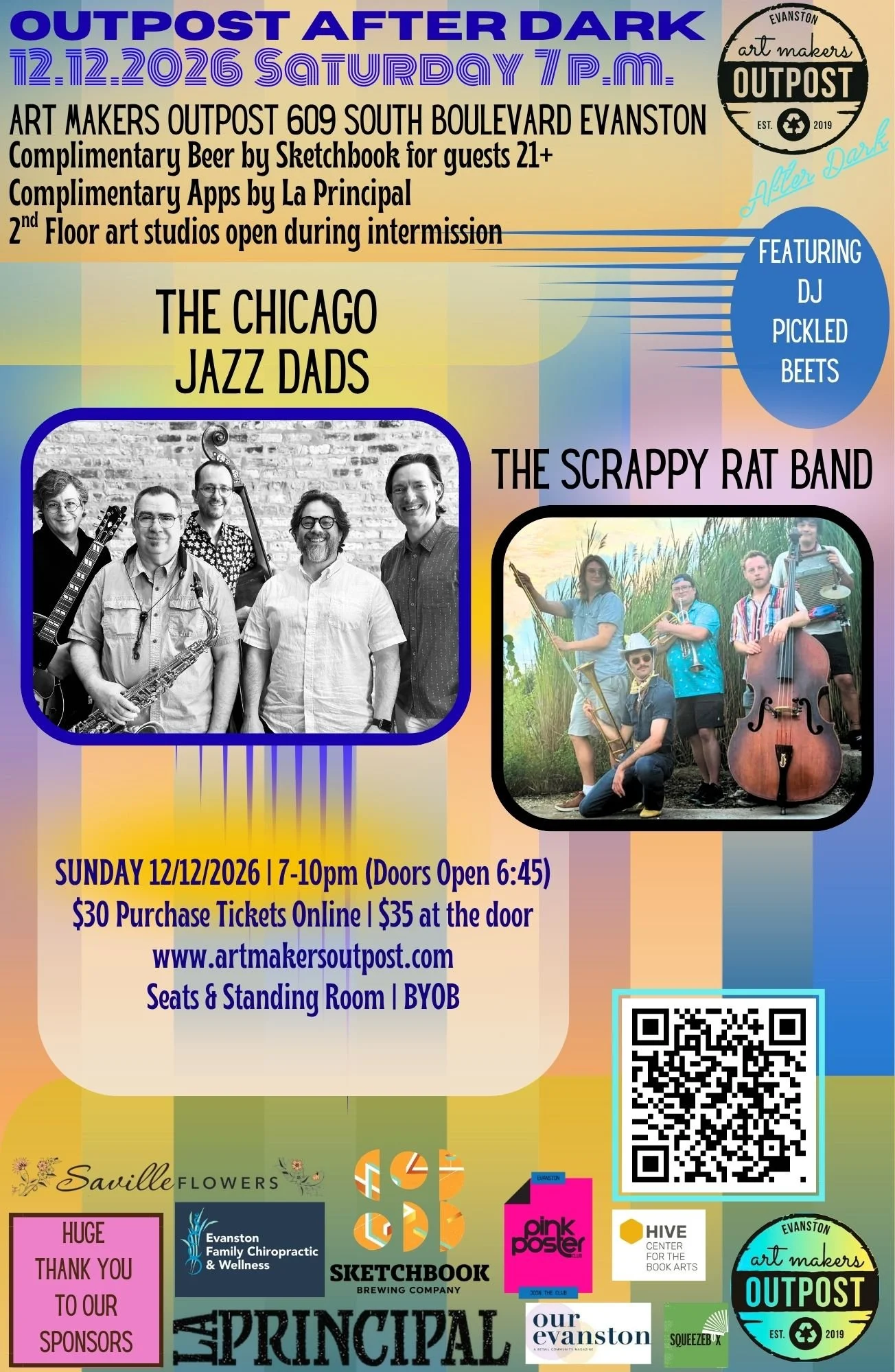 Satruday December 12, 2026 Outpost After Dark Salon Series- THE CHICAGO JAZZ DADS & Opener: Scrappy Rats Band