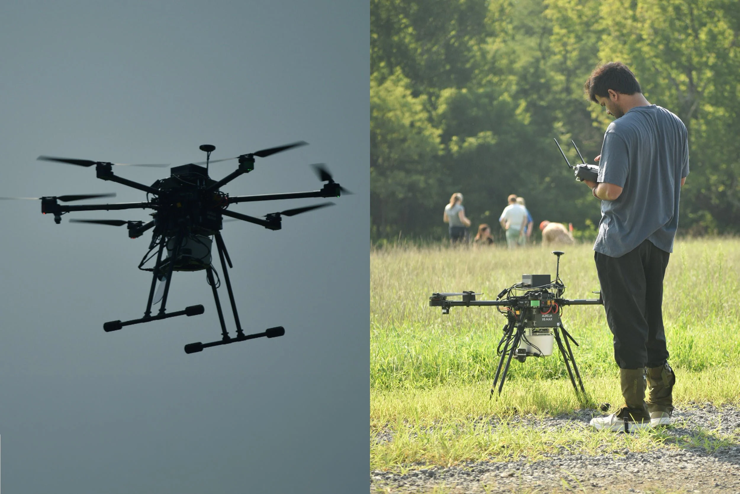 Researchers operating experimental drones