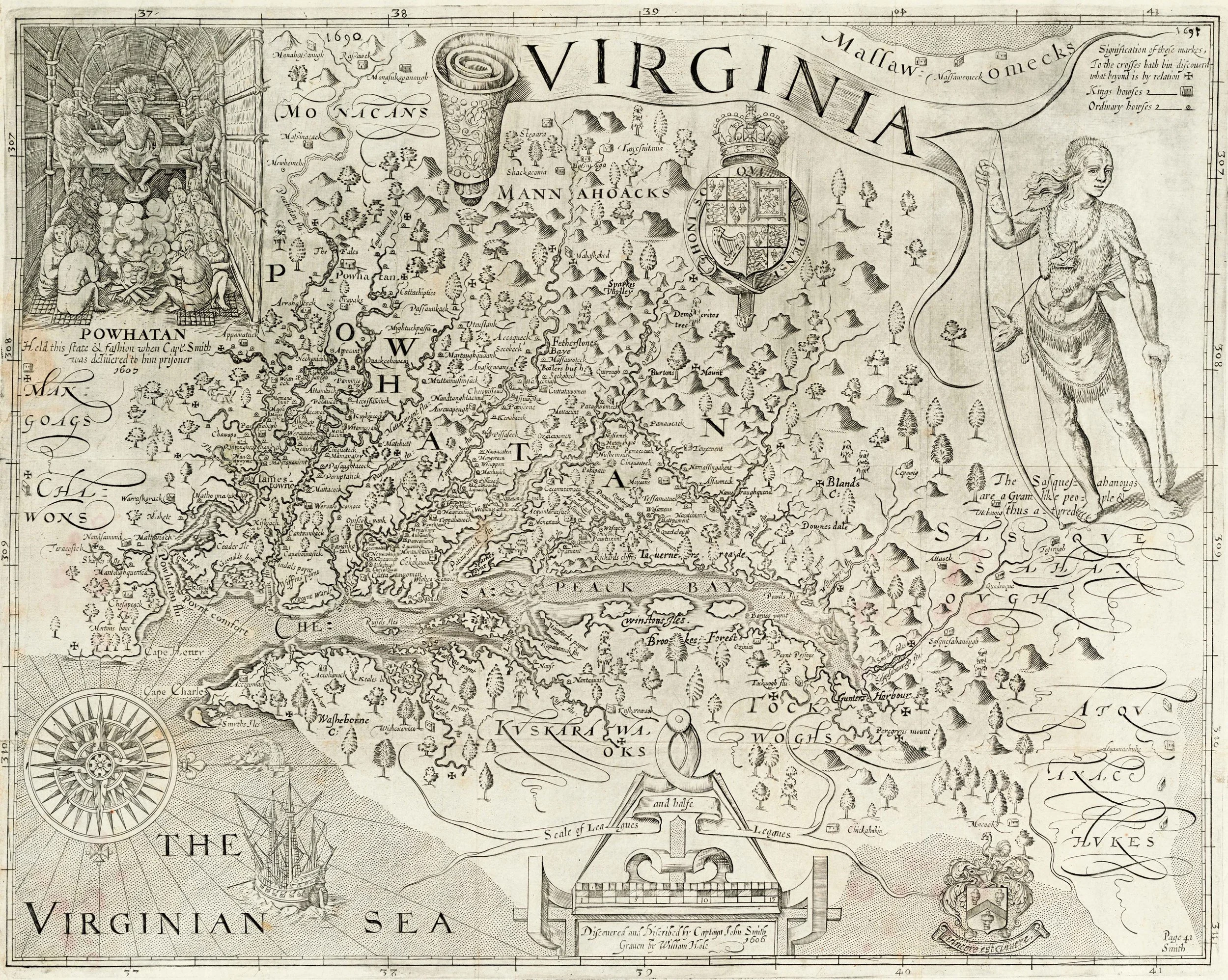 1612 Map of Virginia by Captain John Smith showing the Chesapeake Bay region, major rivers, and indigenous settlements.