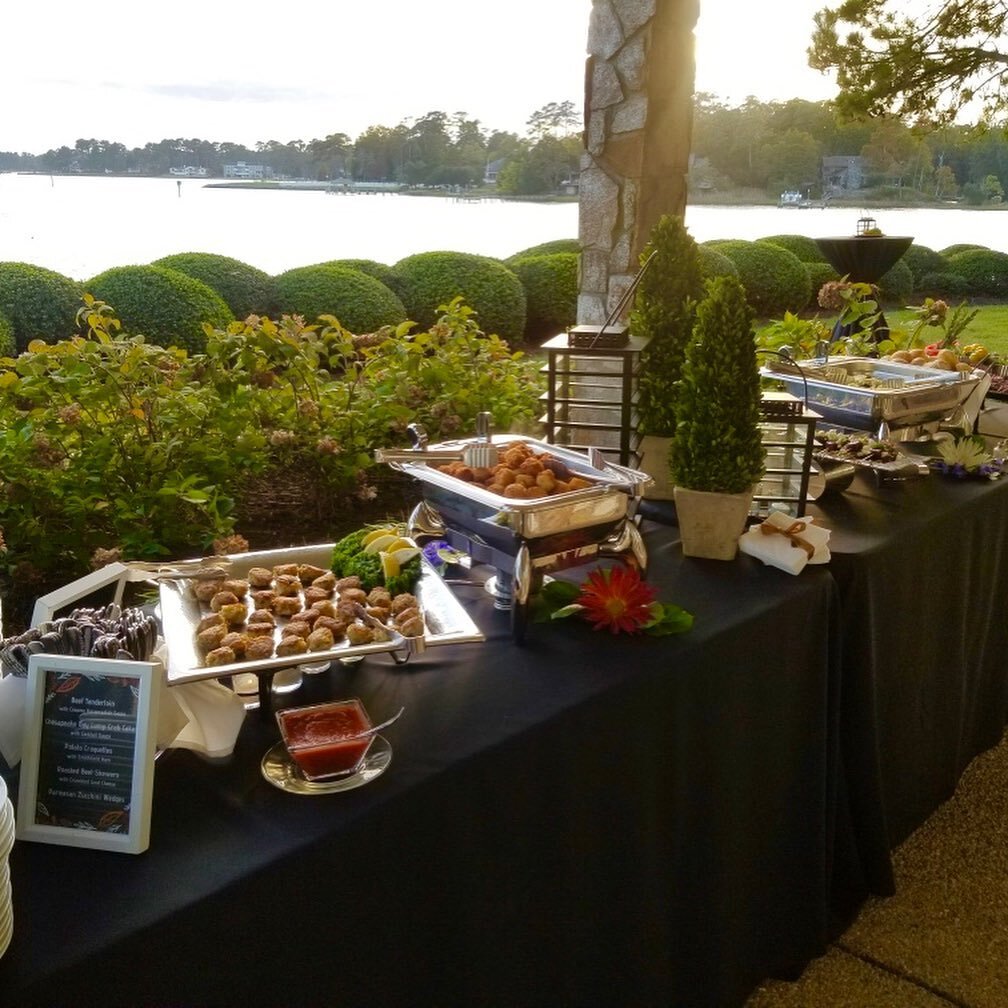Buffet setup with water view
