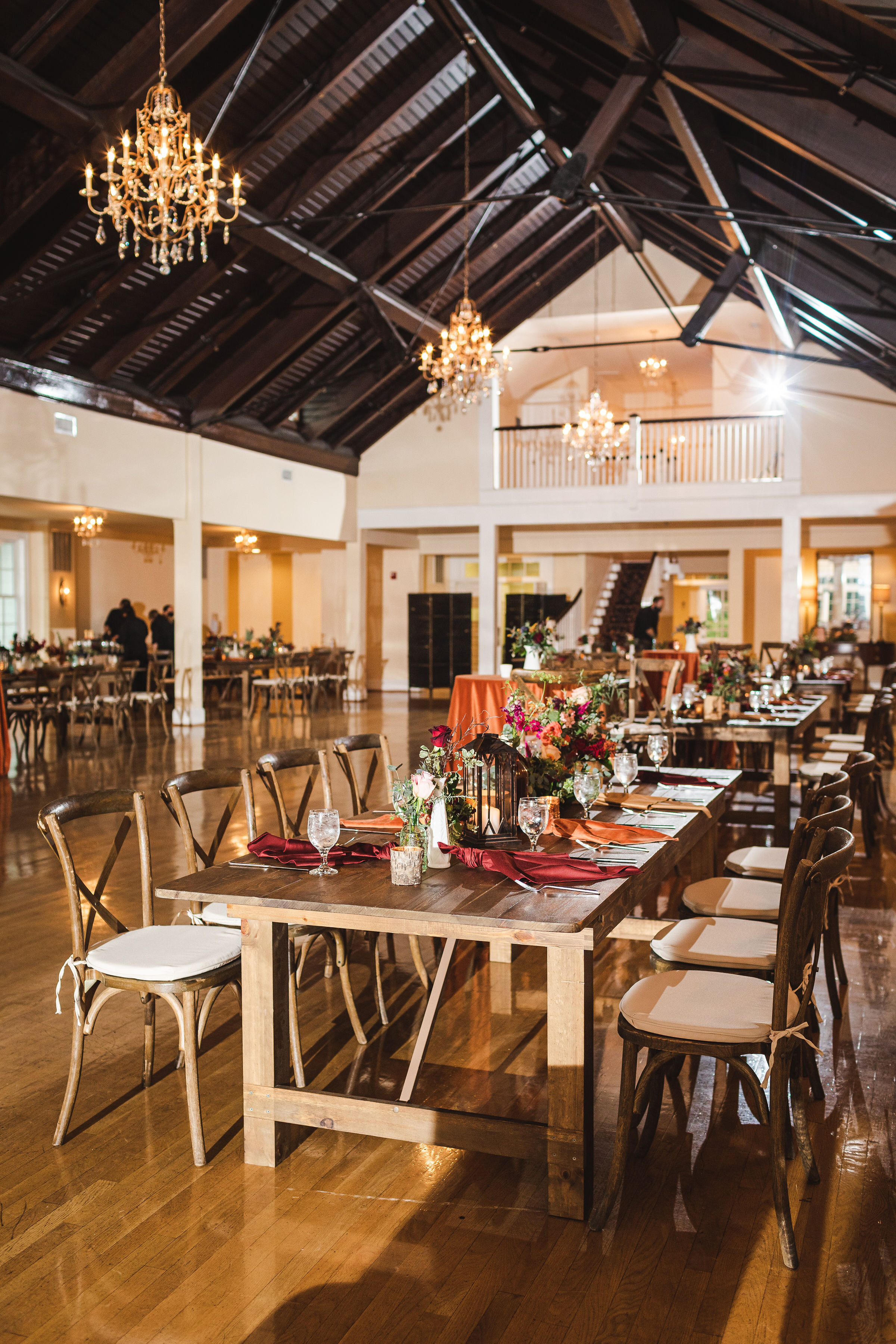 suffolk virginia wedding reception room with wood vaulted ceiling