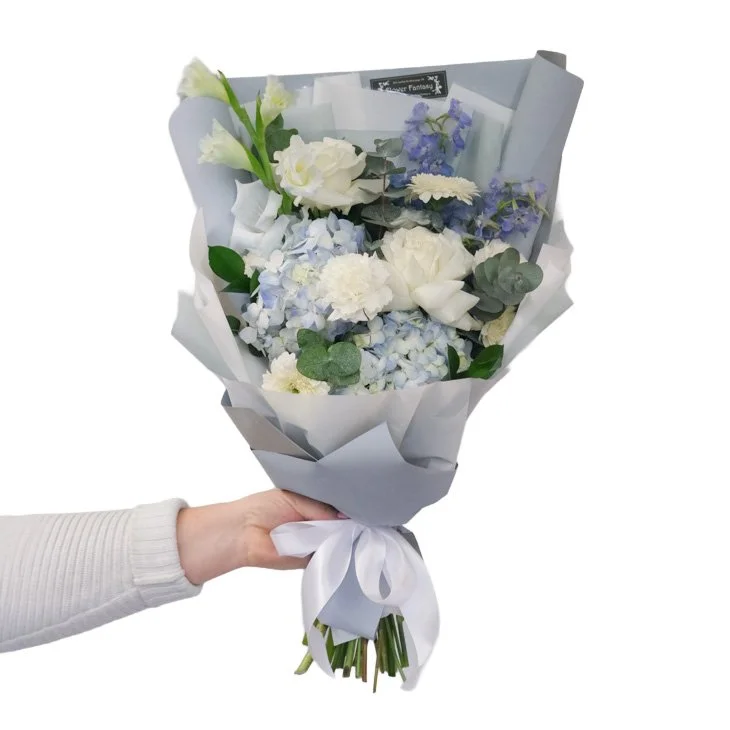 White & Light Blue Graduation Bouquet