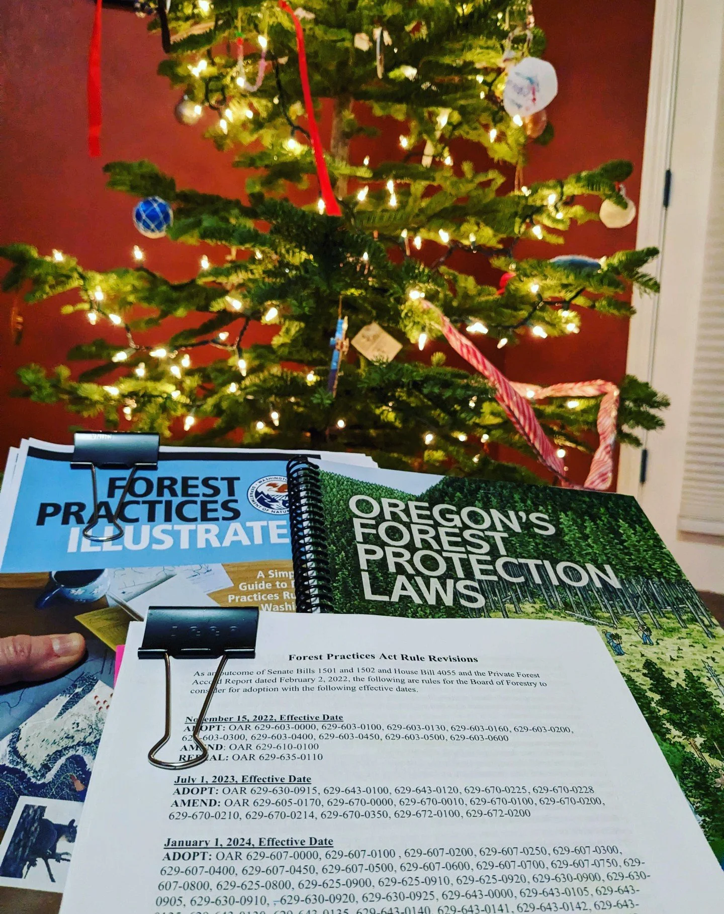 Celebrating the release of Oregon's Forest Protection Laws: An Illustrated Manual, to which I contributed the Riparian chapter! Taking a look back at moments &quot;behind the scenes&quot; in the making. 1. December 2022, first read through of new rul
