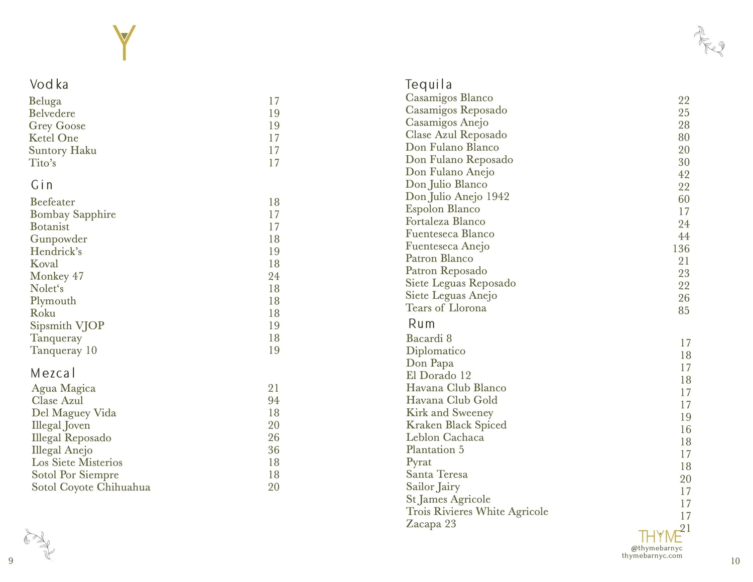 Menu — Thyme Bar NYC Flatiron Cocktail Speakeasy Bar