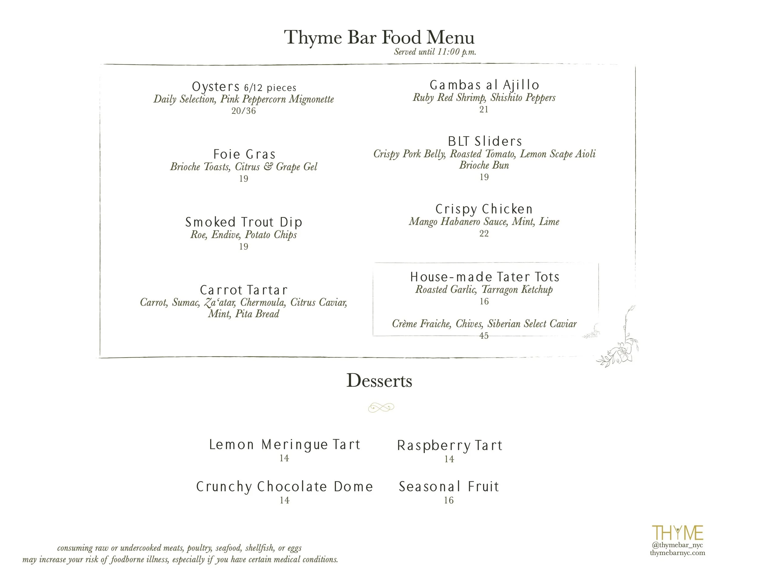 Menu — Thyme Bar NYC Flatiron Cocktail Speakeasy Bar