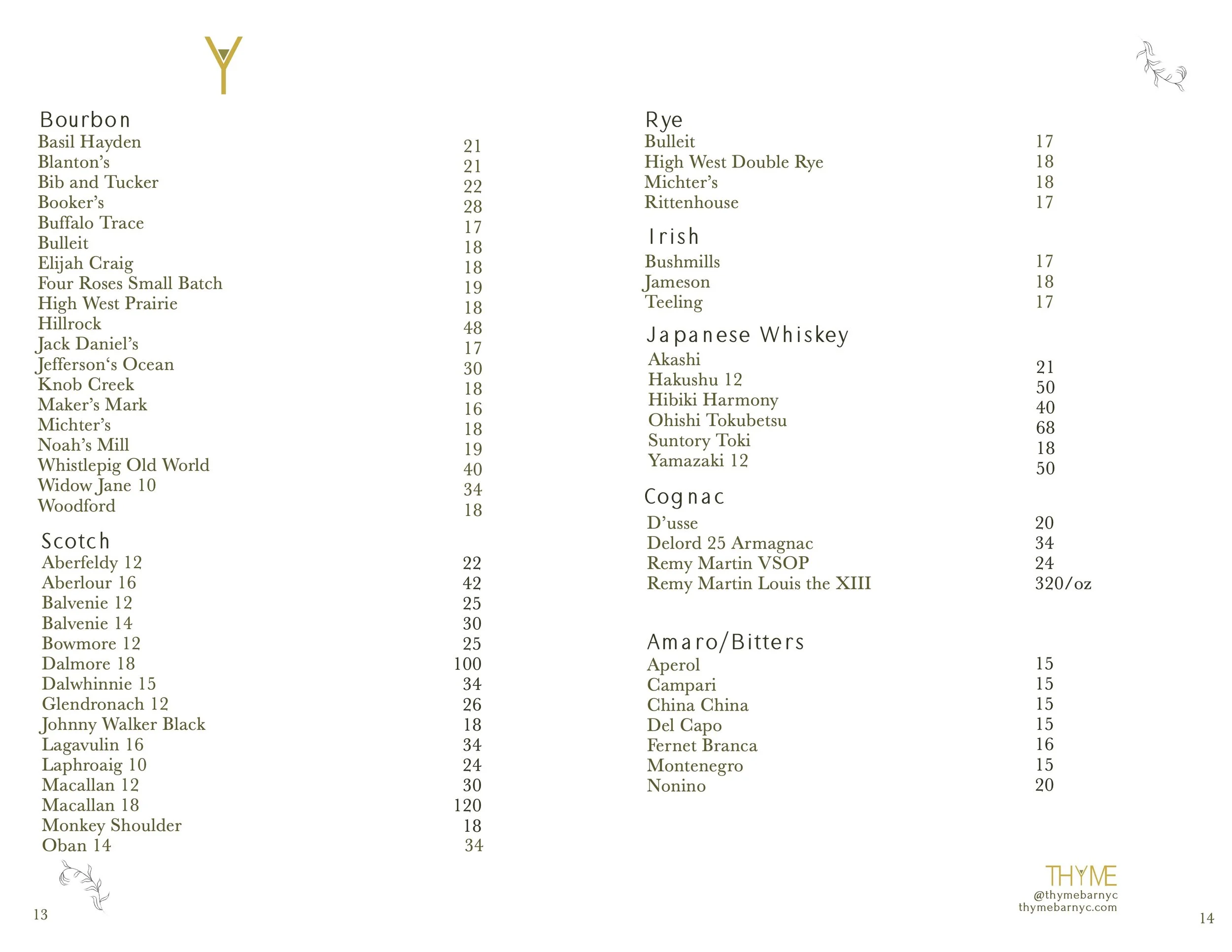 Menu — Thyme Bar NYC Flatiron Cocktail Speakeasy Bar