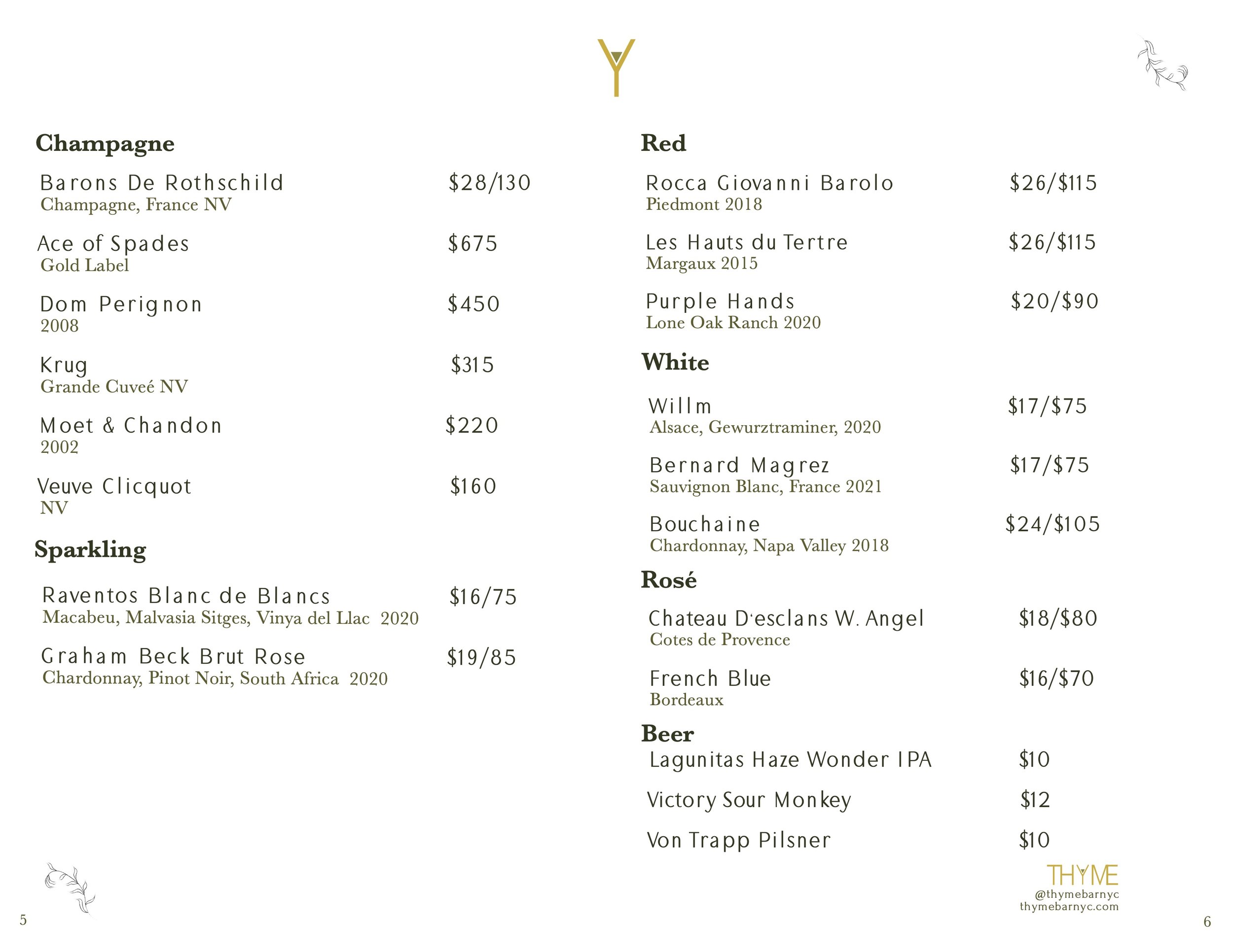 Menu — Thyme Bar NYC Flatiron Cocktail Speakeasy Bar