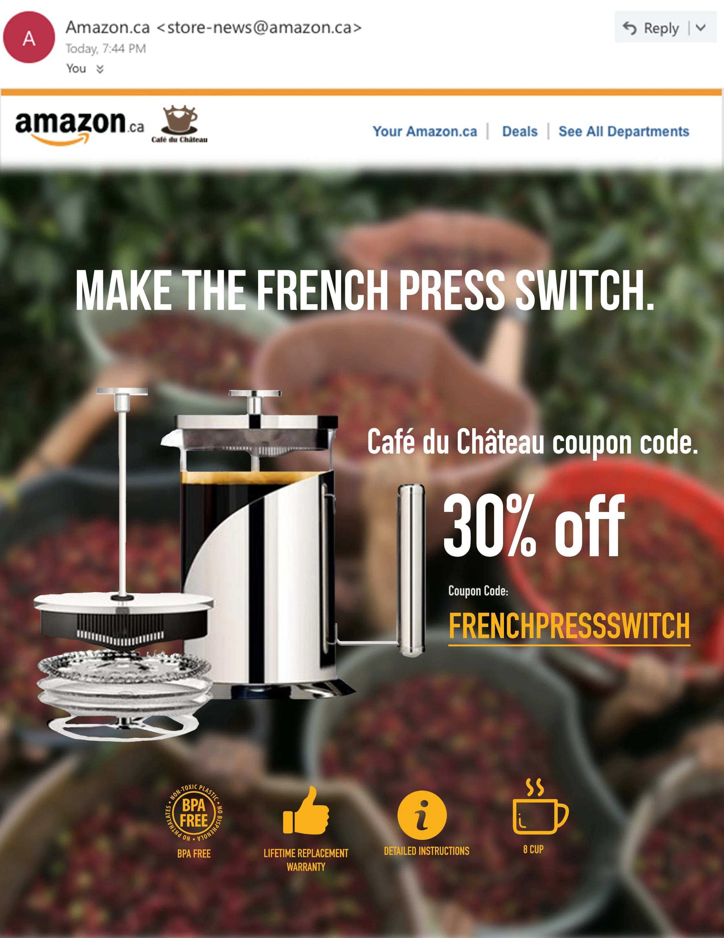  Promotional email sent to Amazon prime subscribers encouraging them to make the switch.  