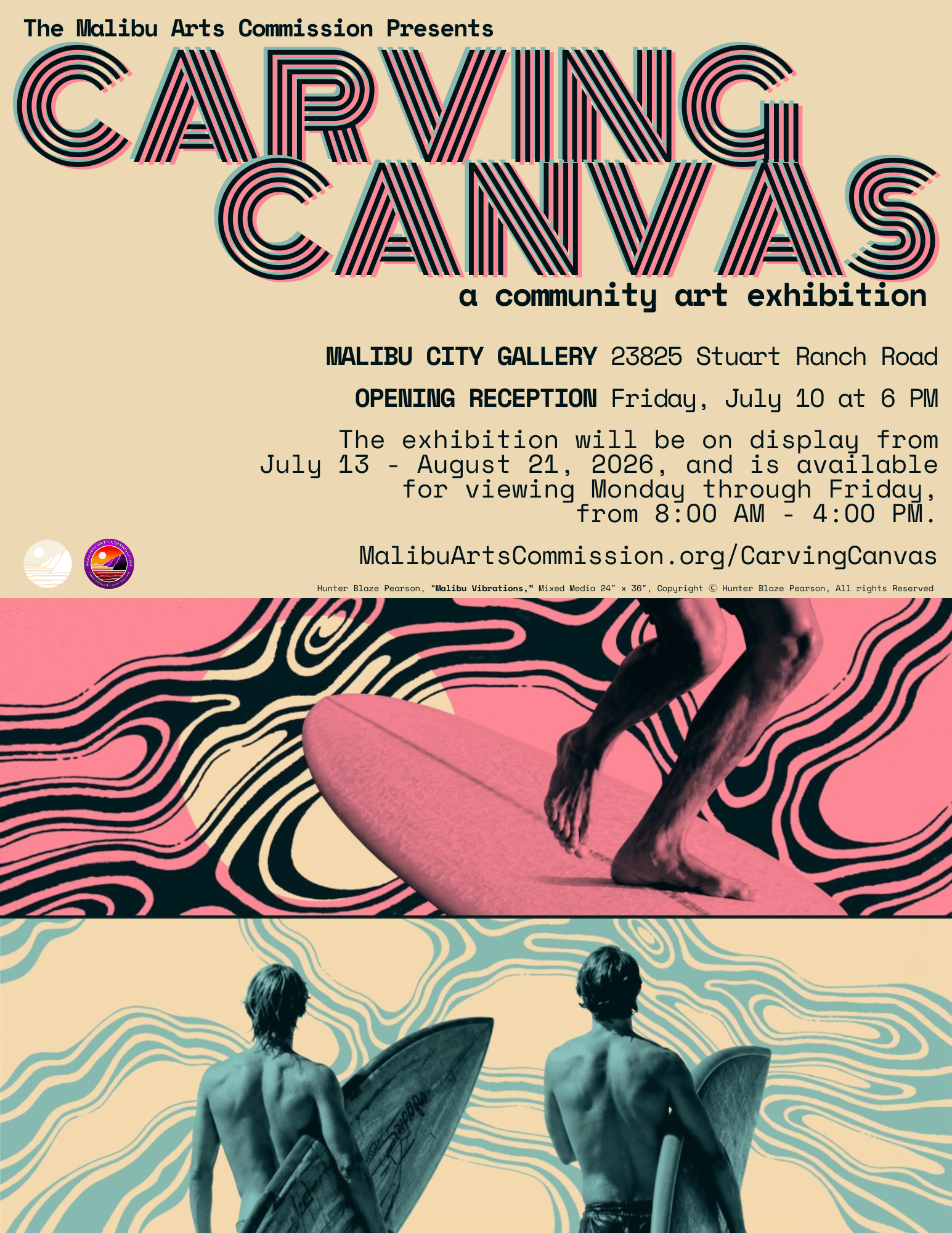 Carving Canvas community art exhibition poster, Malibu City Gallery 2026