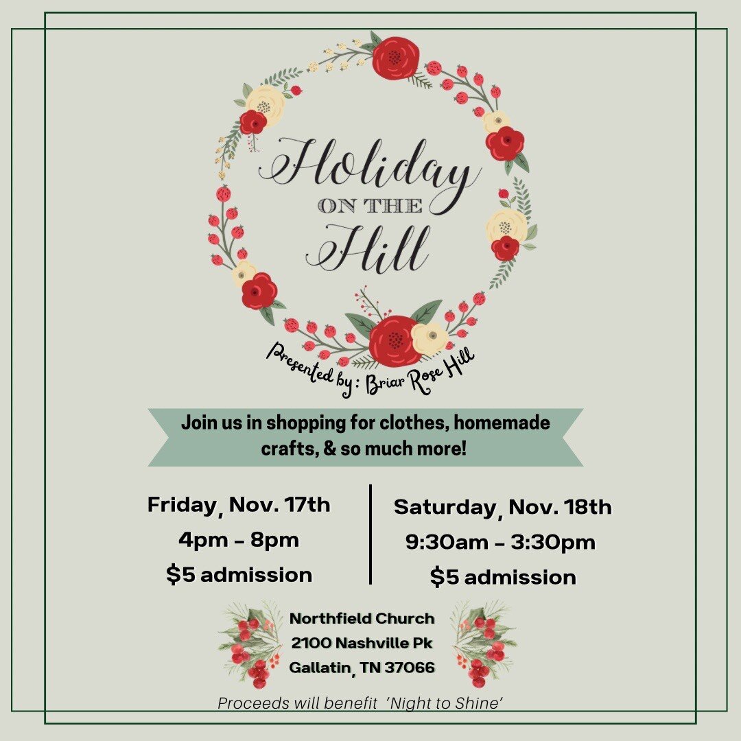 Join us THIS WEEKEND for the @holidayonthehilltn market event and take care of those Christmas lists! Not only will you be shopping local, but your admission to the event will help fund the annual Night to Shine for our local families. 
-
-
-
-
#holi