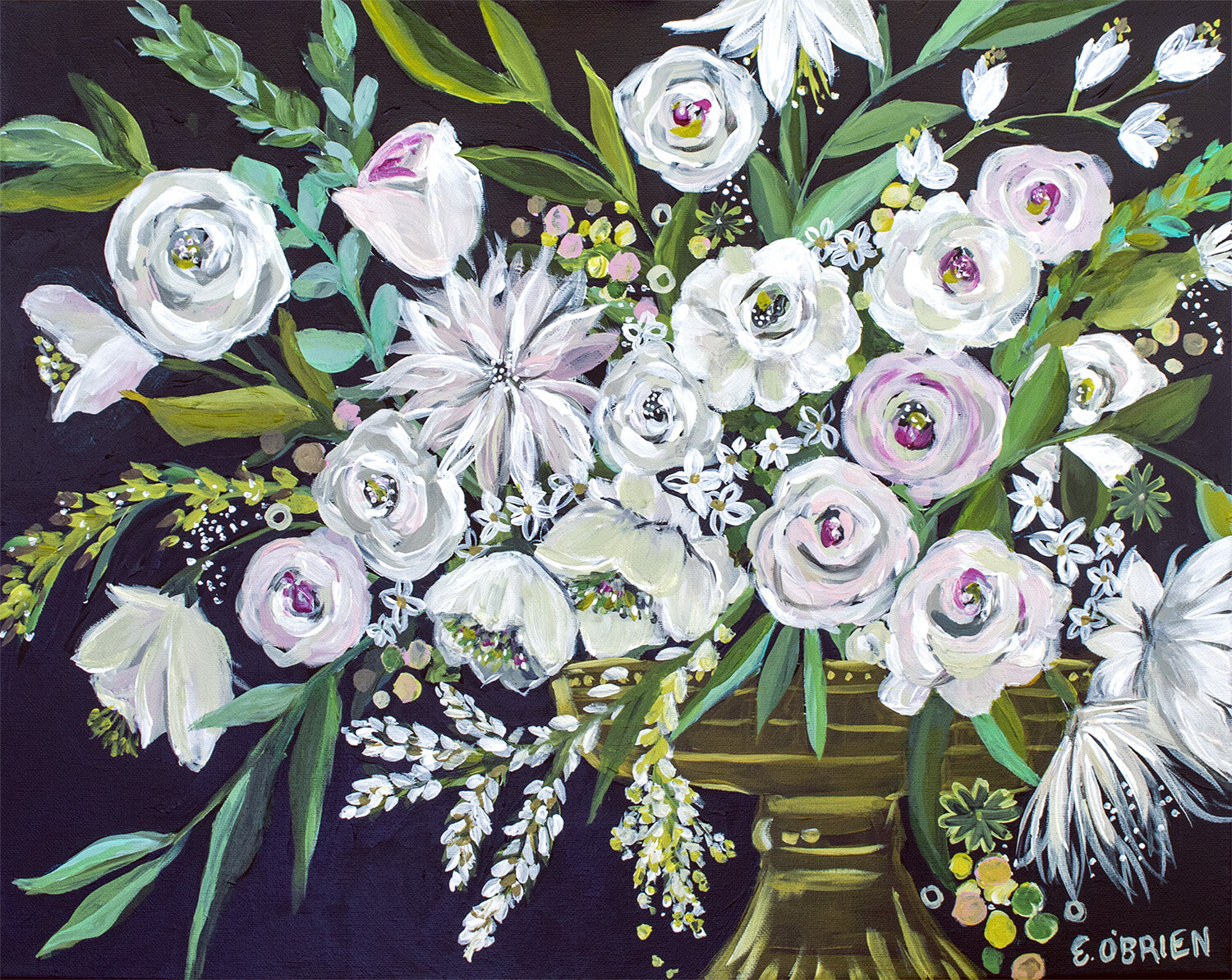 hver for sig valgfri varme White Floral Vase Original Painting — Elizabeth O'Brien Art