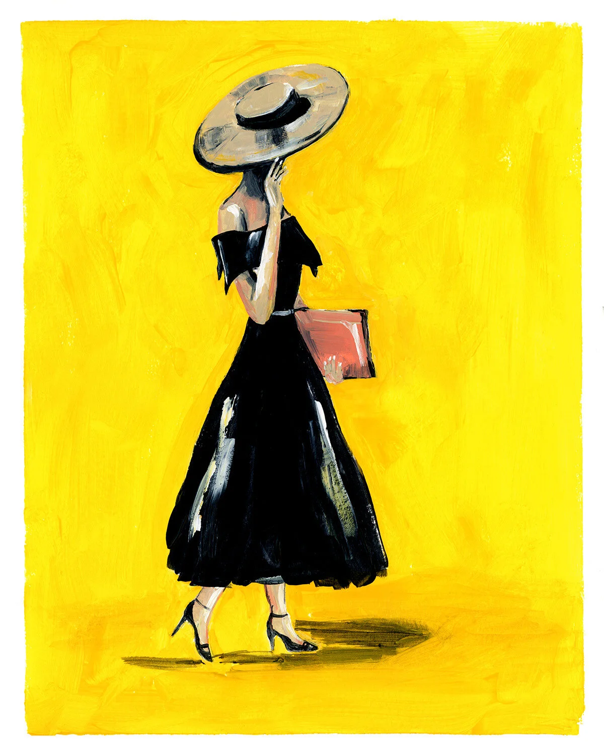 Vintage 1950s Modern Girl Black Dress and Hat Wall Art Print  Elizabeth  O'Brien Art