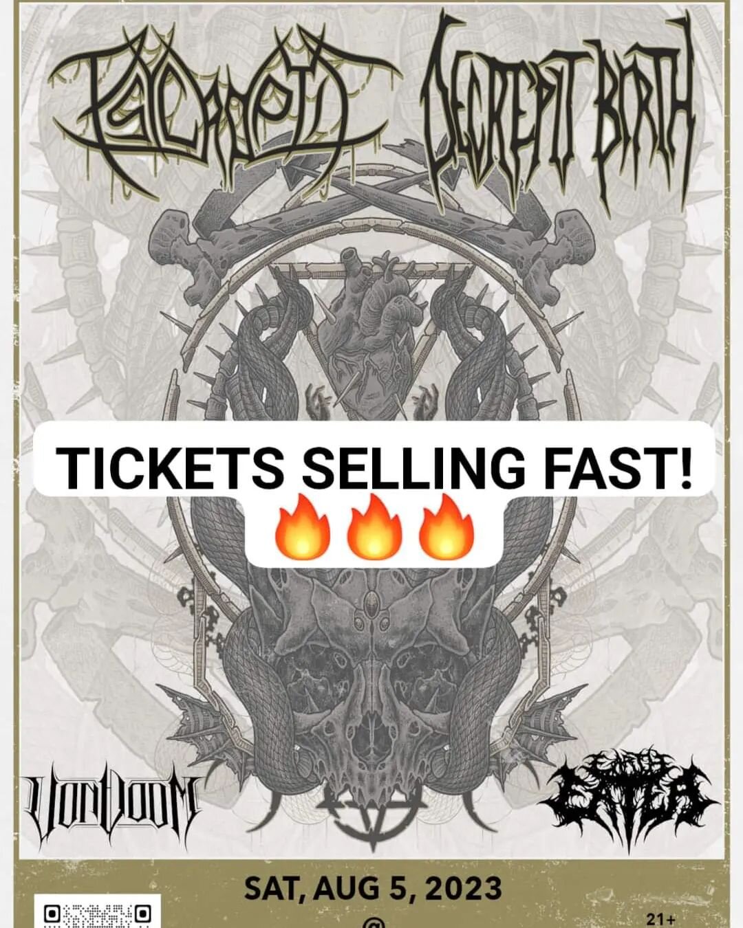 Due to popular demand, we have received a restock of tickets for our return show on Saturday, August 5th with @psycroptic_official, @decrepitbirth, and @eartheaterofficial @ @dantesportland. However, tickets remain limited, and are selling FAST, so s