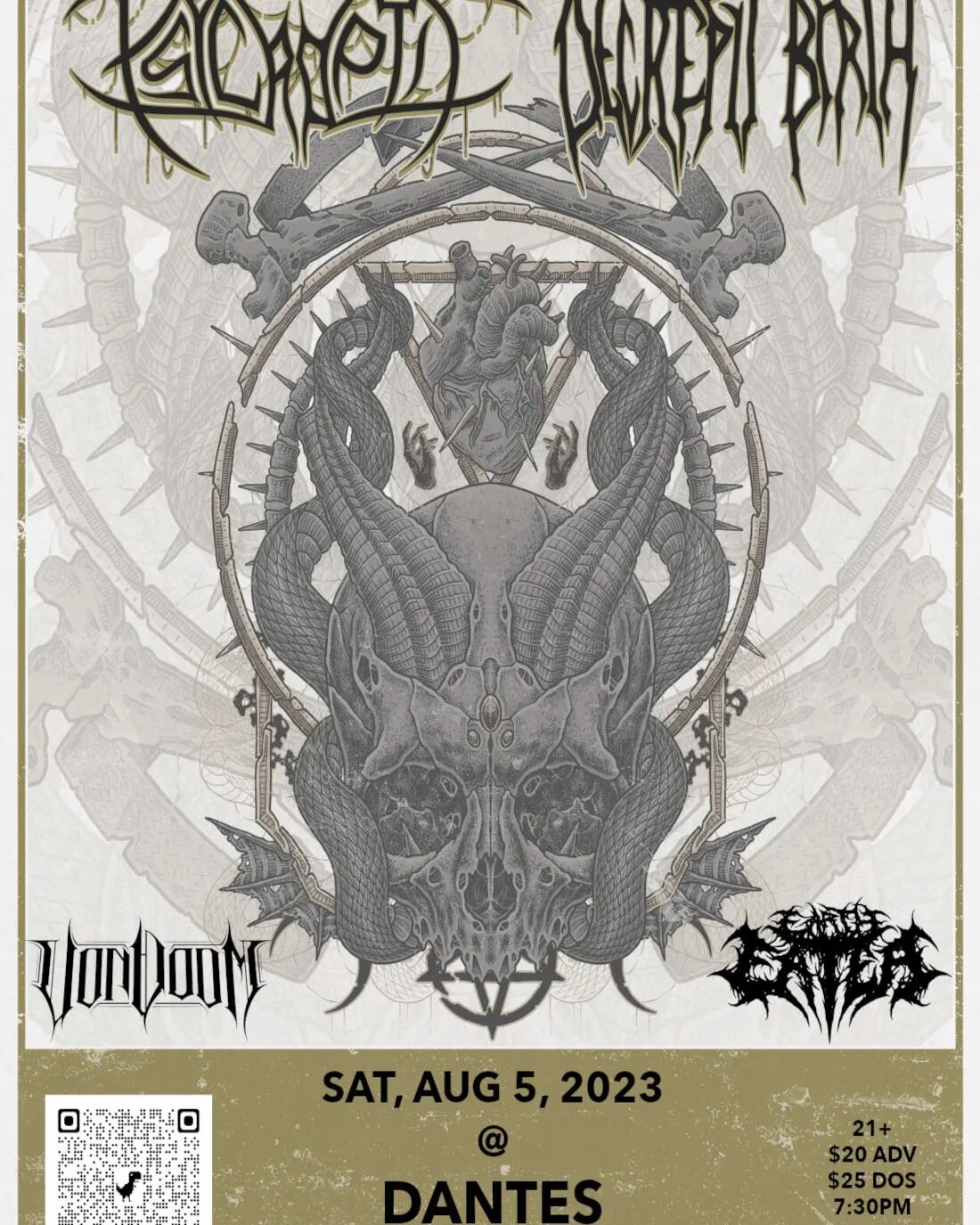On Saturday, August 5th - @psycroptic_official, @decrepitbirth, Von Doom, and @eartheaterofficial @ @dantesportland! 
.
Tickets for this show are just $20 in advance. Ready to purchase yours? Send us a DM and we'll arrange for delivery! 🤘😄🤘
.
----