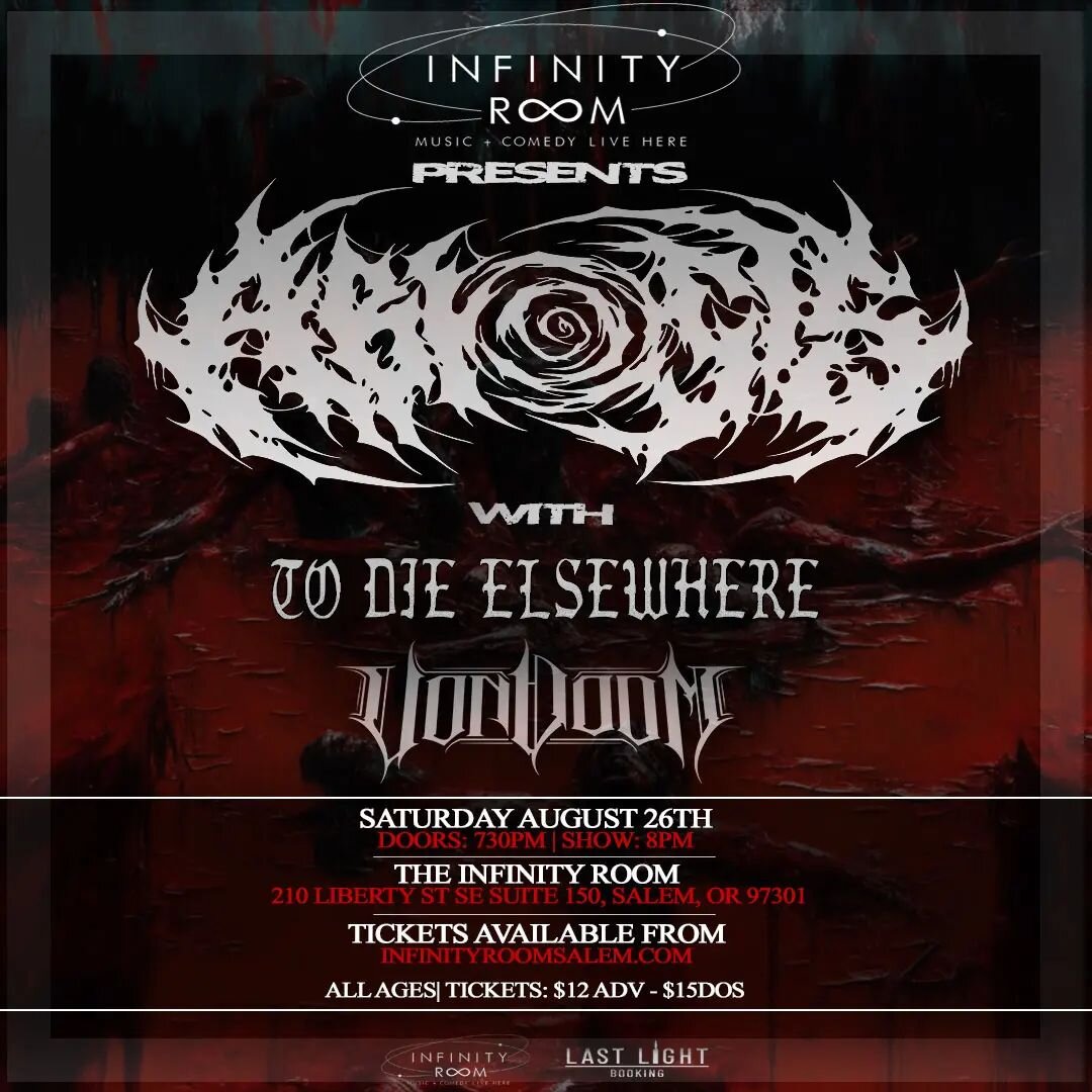 ***SHOW ANNOUNCEMENT TIME!***
.
Exciting news, friends! Von Doom will be taking the stage at The Infinity Room in Salem, OR for the first time ever on Saturday, August 26th alongside Salem's own @abiosisofficial and @todieelsewhere!
.
Tickets for thi