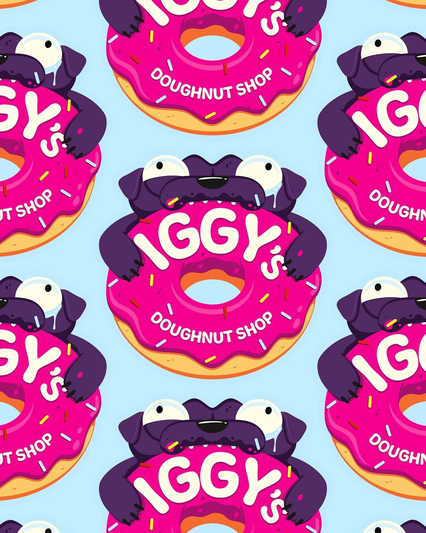 I recently created a series of fun hypothetical brands, one of those ideas had to of course include the igg&rsquo;s. I feel like Iggy&rsquo;s doughnut shop would have a policy of Iggy eating three doughnuts to your one. He&rsquo;s a hungry boy. Anywa