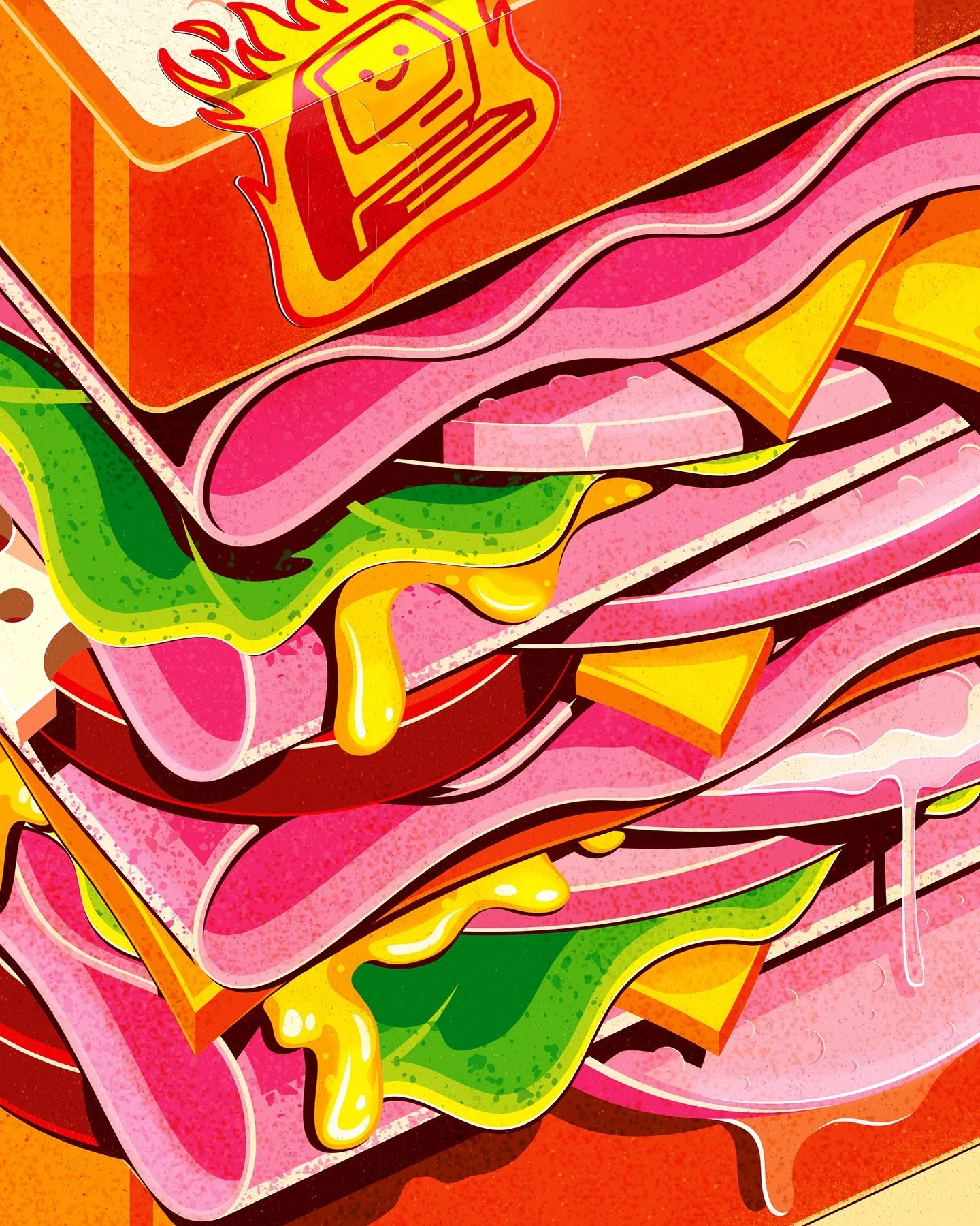 I got tired of all the creative fluff out there, so I decided to make something to eat 😁 👨&zwj;🍳🥪✏️ 
layered vector supreme with cheese on rye bread. 

#vectorart #illustrator #graphicdesign